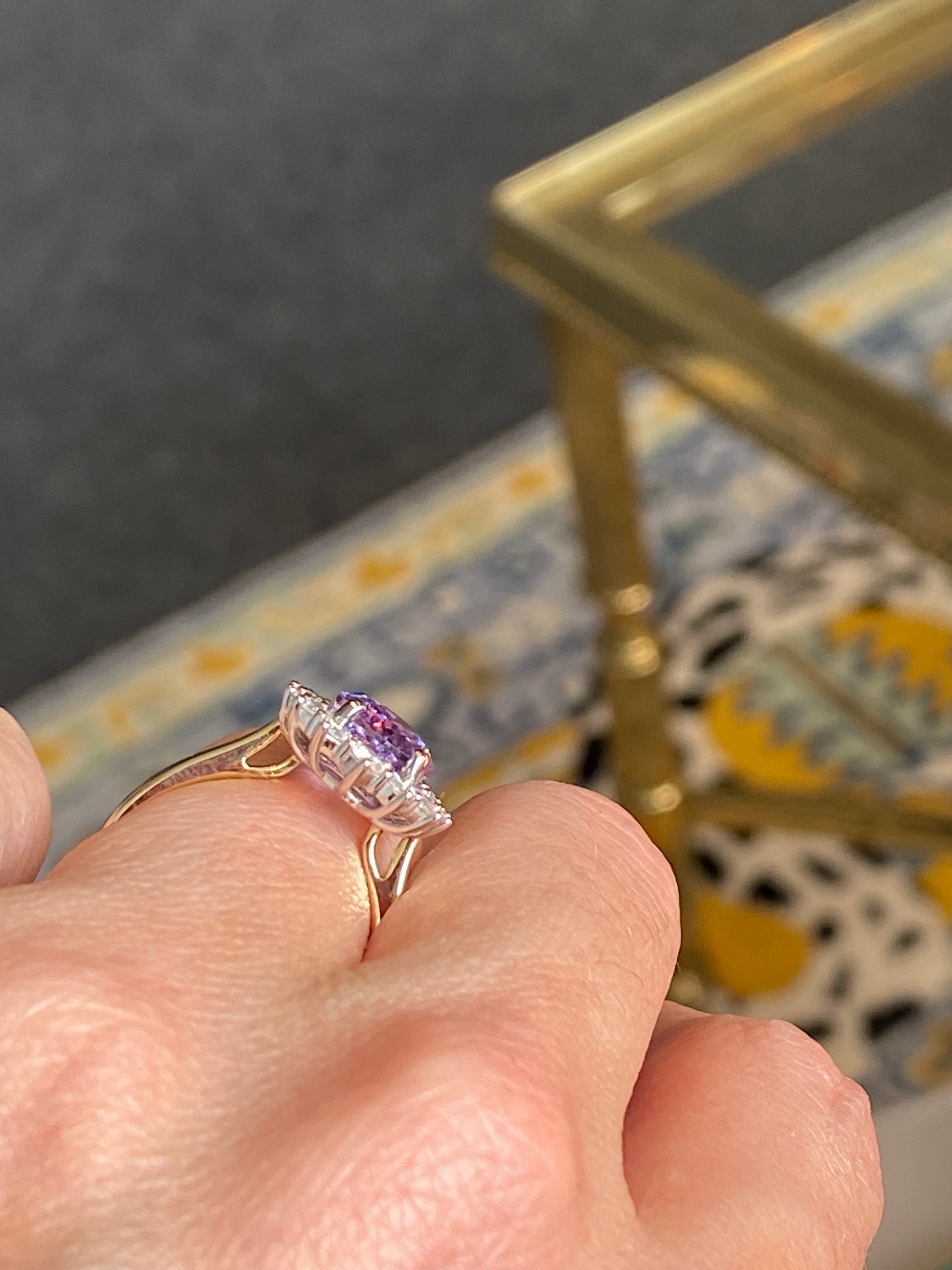 3.52 Carat No Heat Purple Sapphire and Natural Diamond Halo Ring in Platinum and 18ct Yellow Gold