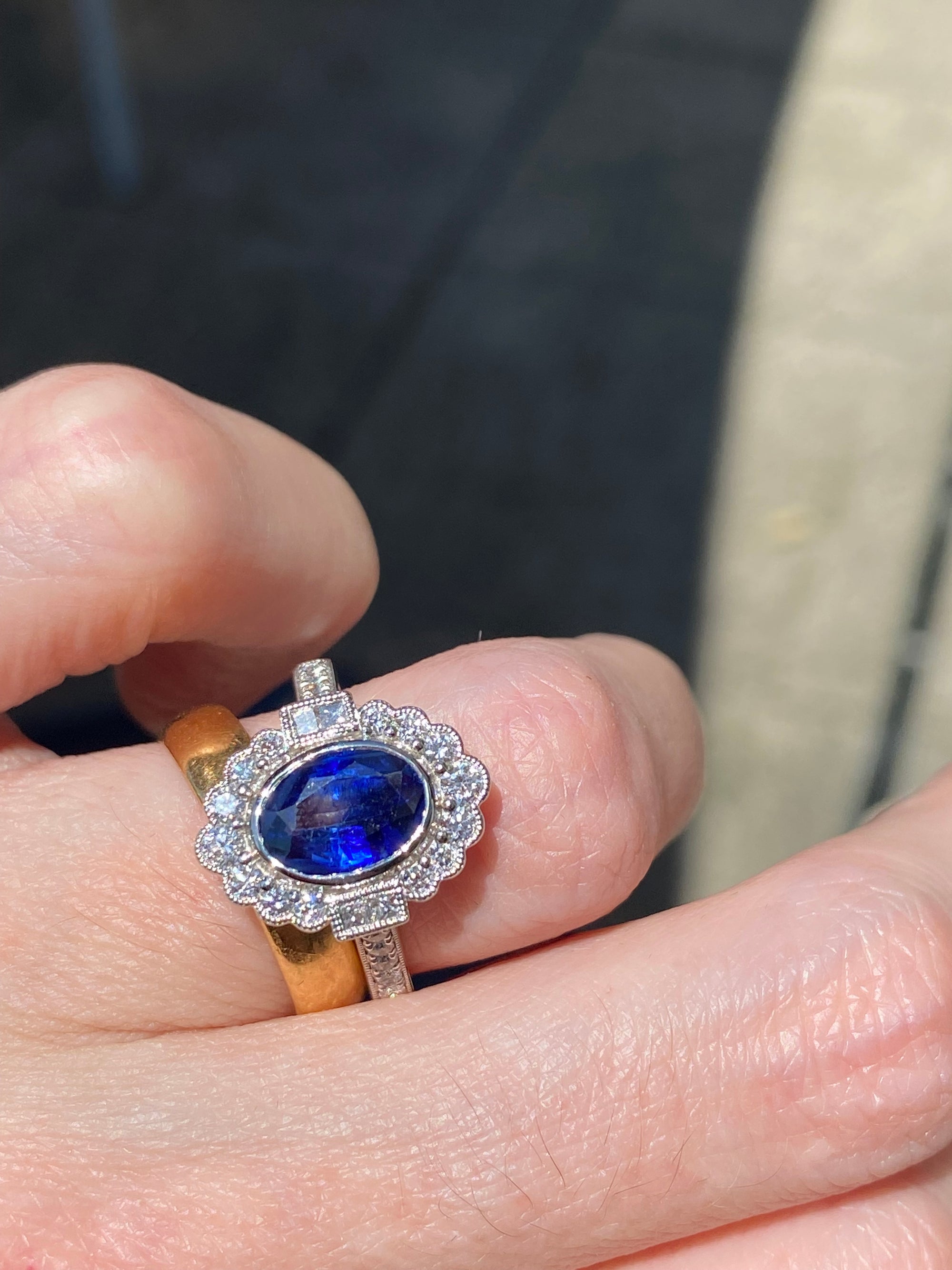 1.95 Carat Blue Ceylon Sapphire and Natural Diamond Halo Ring in Platinum