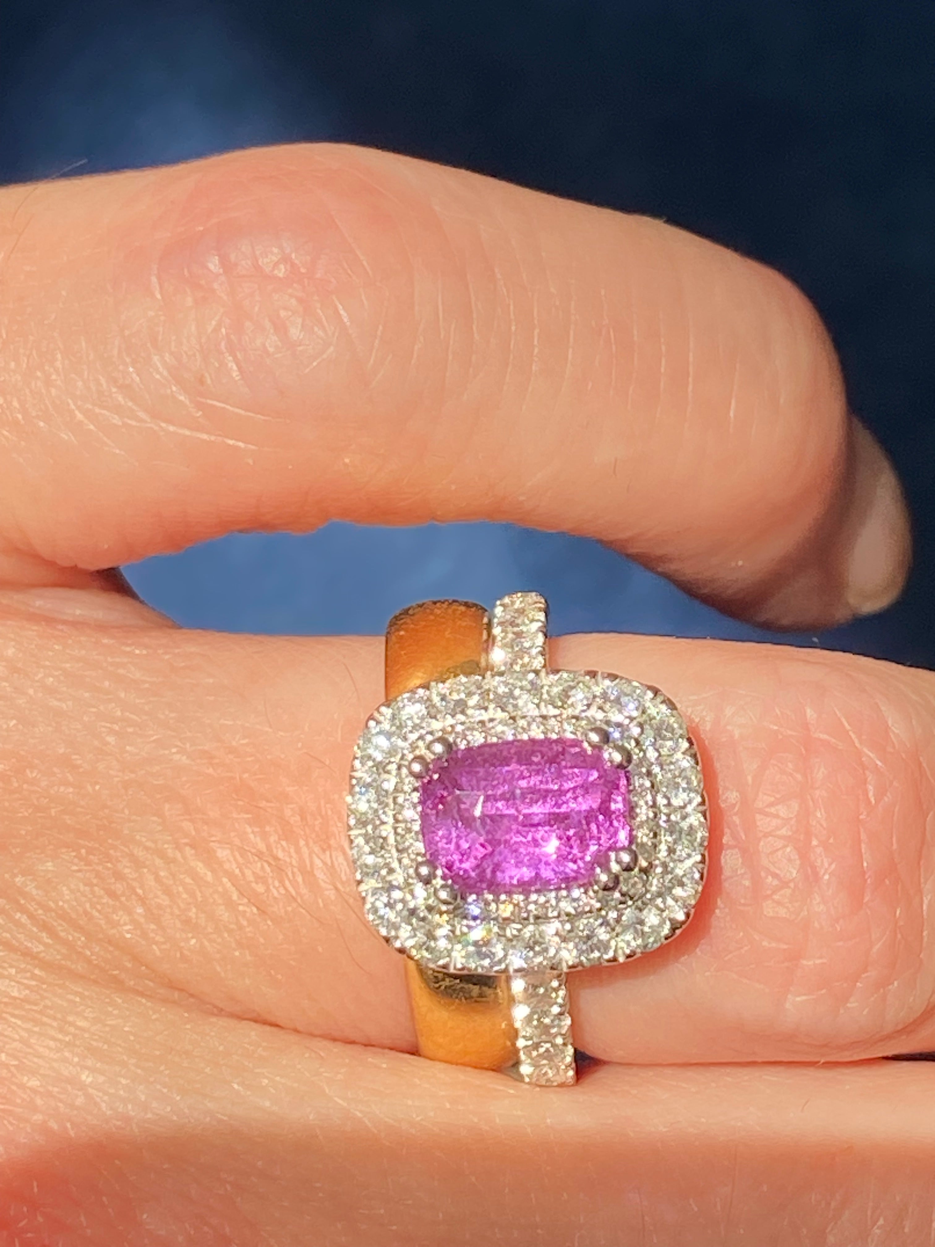 1.95 Carat Purple Sapphire and 0.97ctw Natural Diamond Halo Ring in Platinum