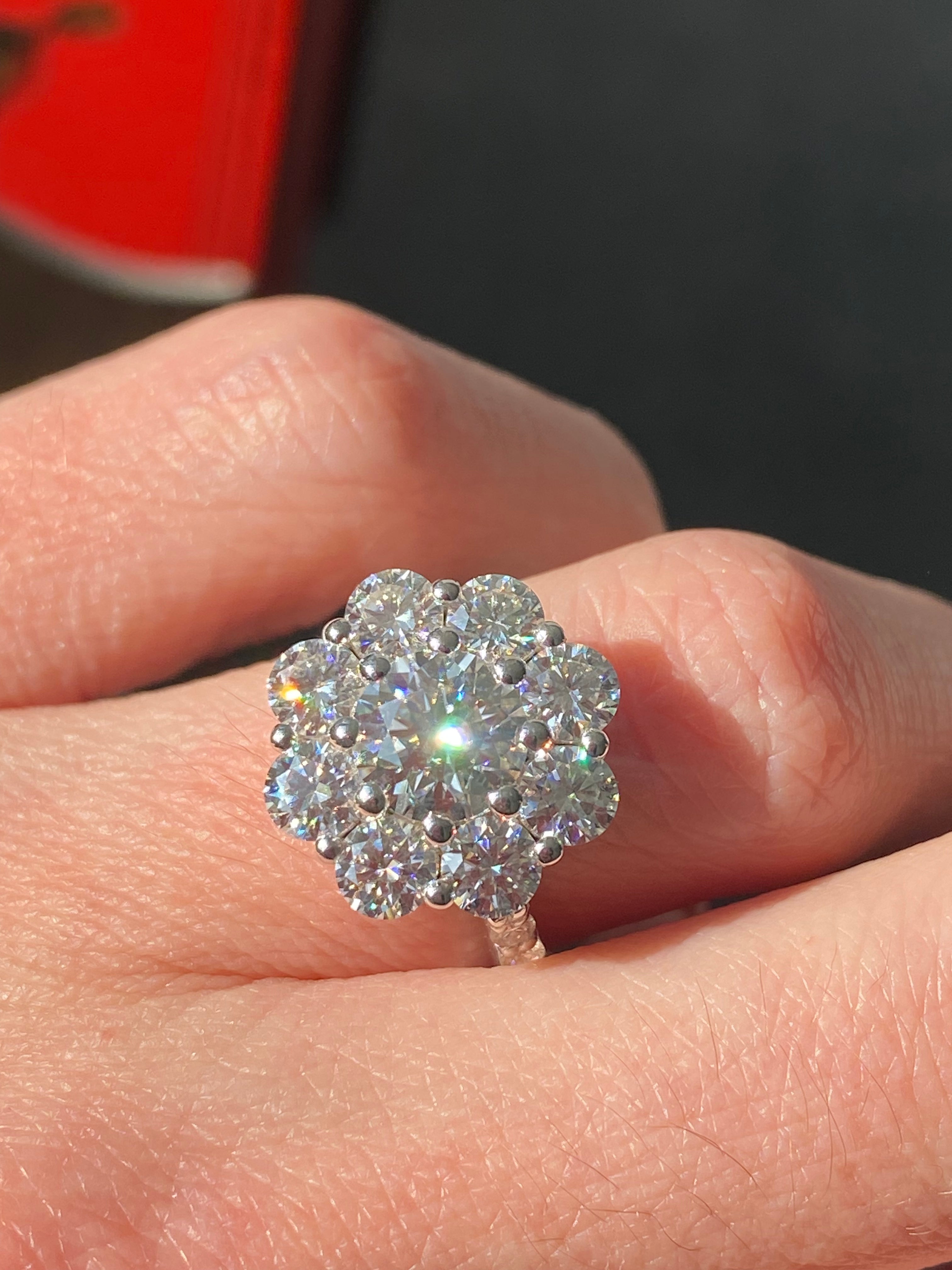 3.38 CTW Moissanite Daisy Halo Engagement Ring in Sterling Silver