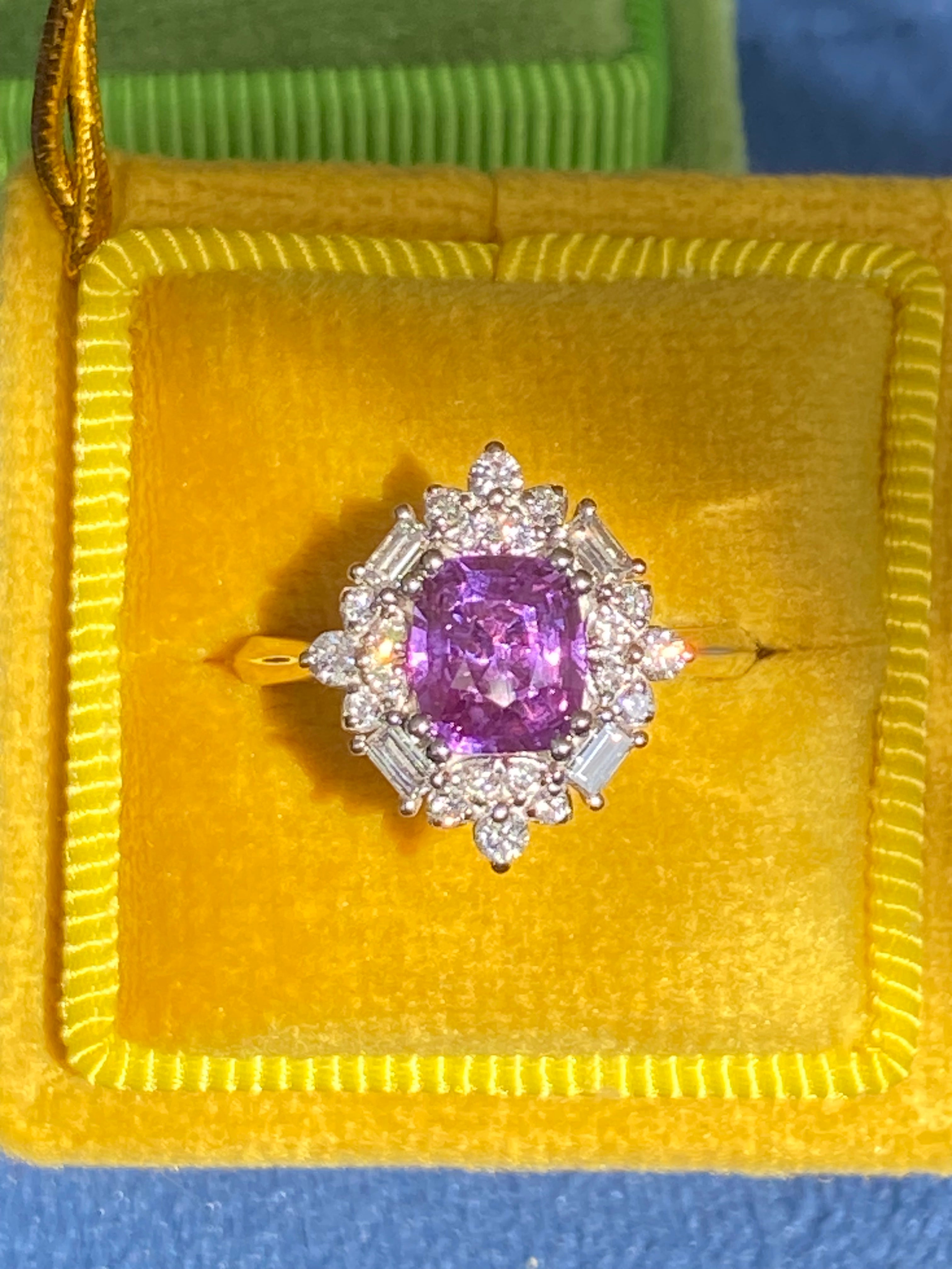 1.20 Carat Purple Sapphire and 0.41ctw Natural Diamond Halo Ring in Platinum