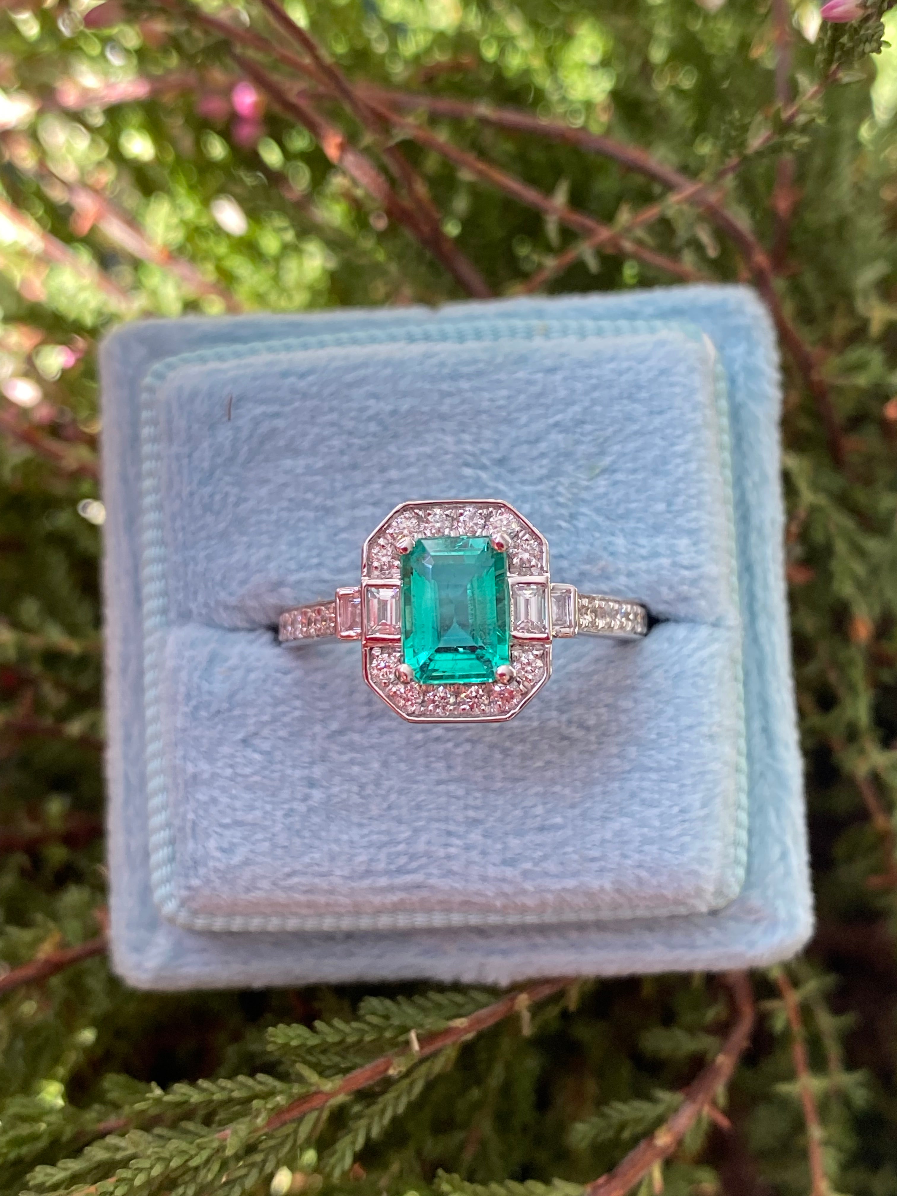 1.10 Carat Colombian Emerald and 0.46ctw Natural Diamond Ring in Platinum