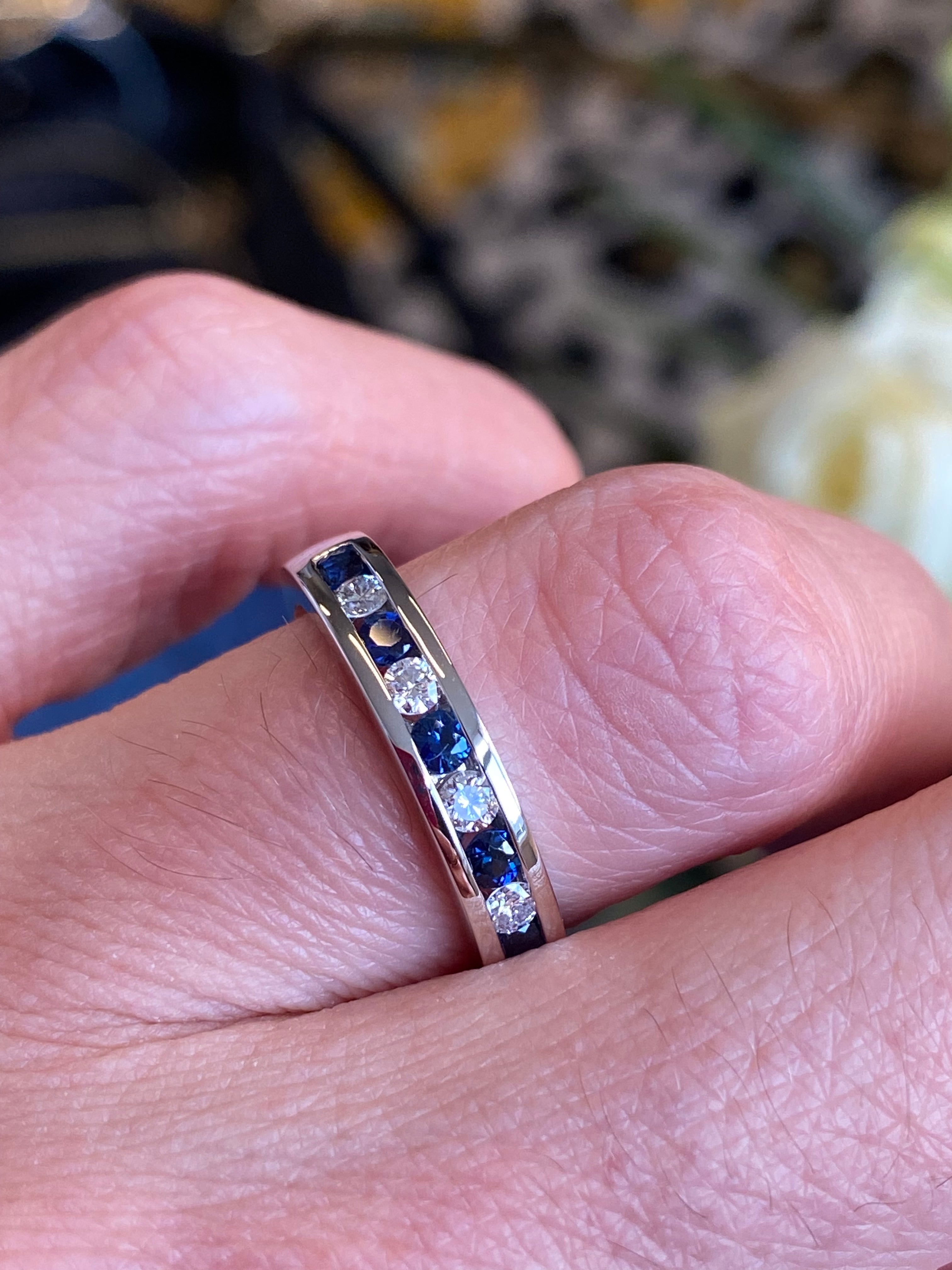 0.55 CTW Sapphire and Natural Diamond Eternity Wedding Stacking Ring in Platinum