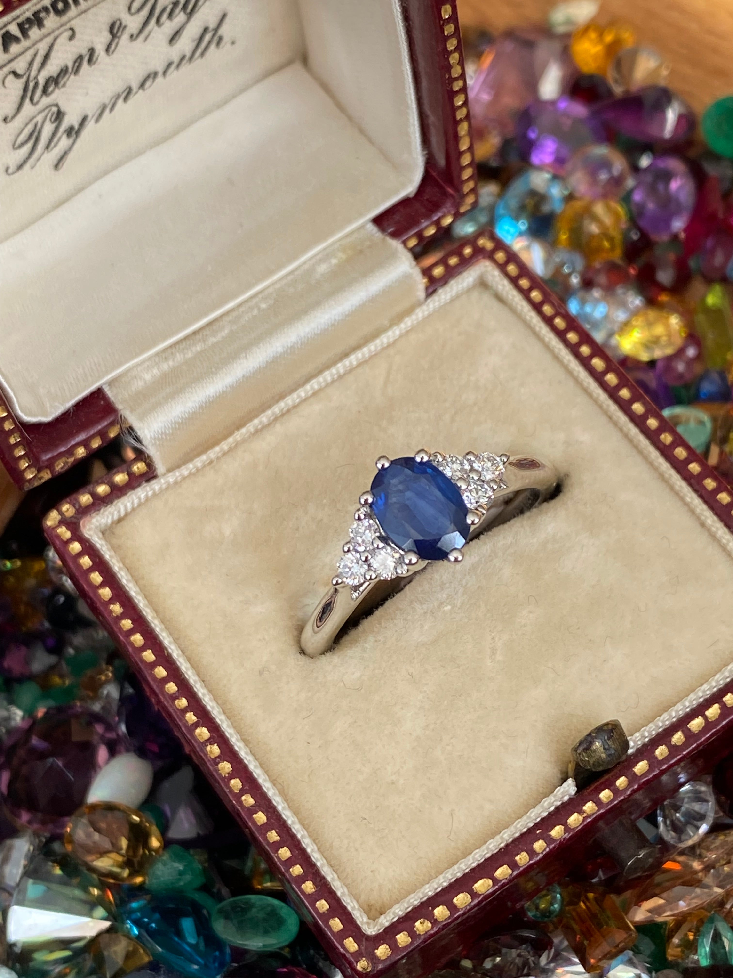0.95 CTW Sapphire and Natural Diamond Trefoil Three Stone Style Ring in Platinum