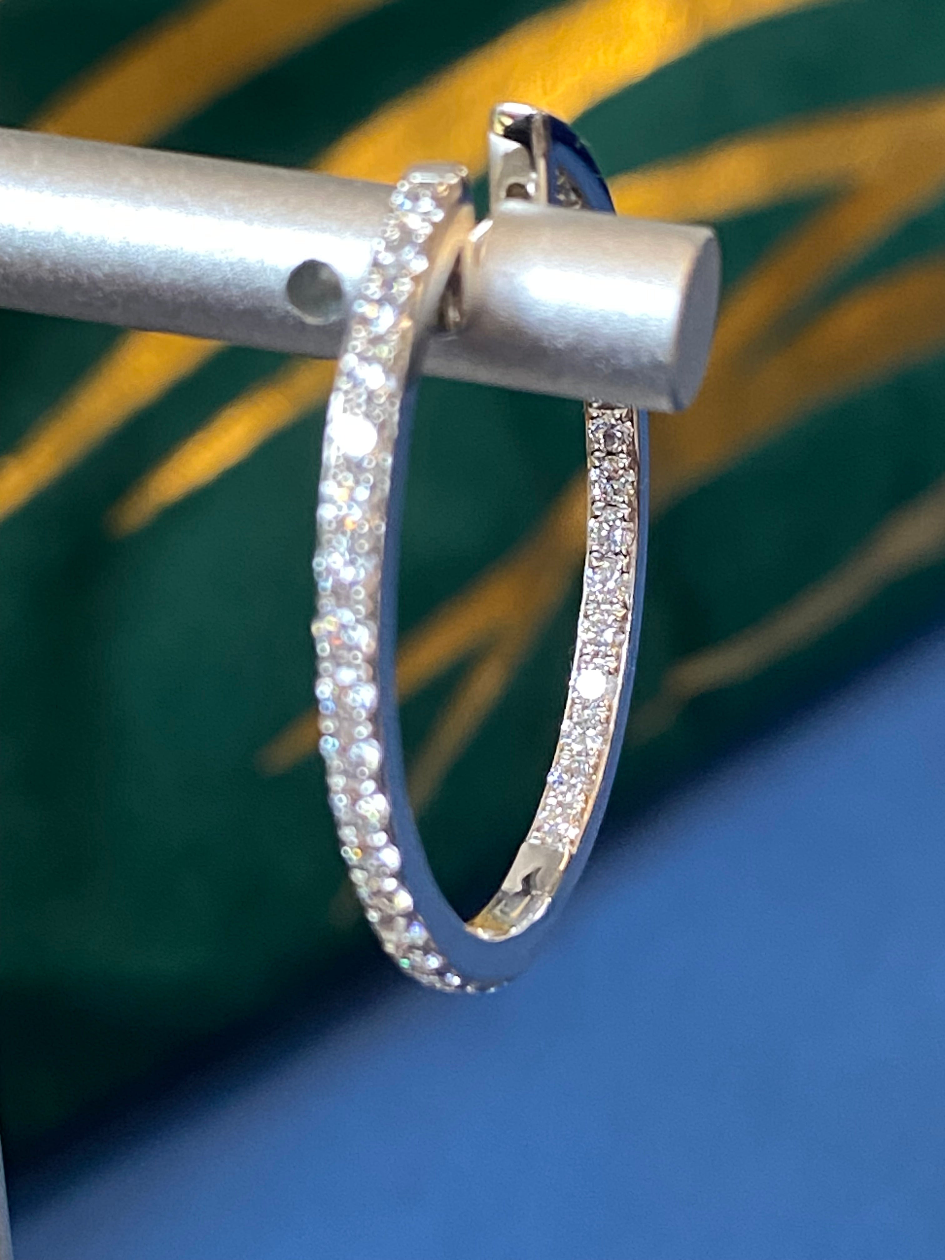 1.54 CTW Natural Diamond Hoop Earrings in 18ct White Gold