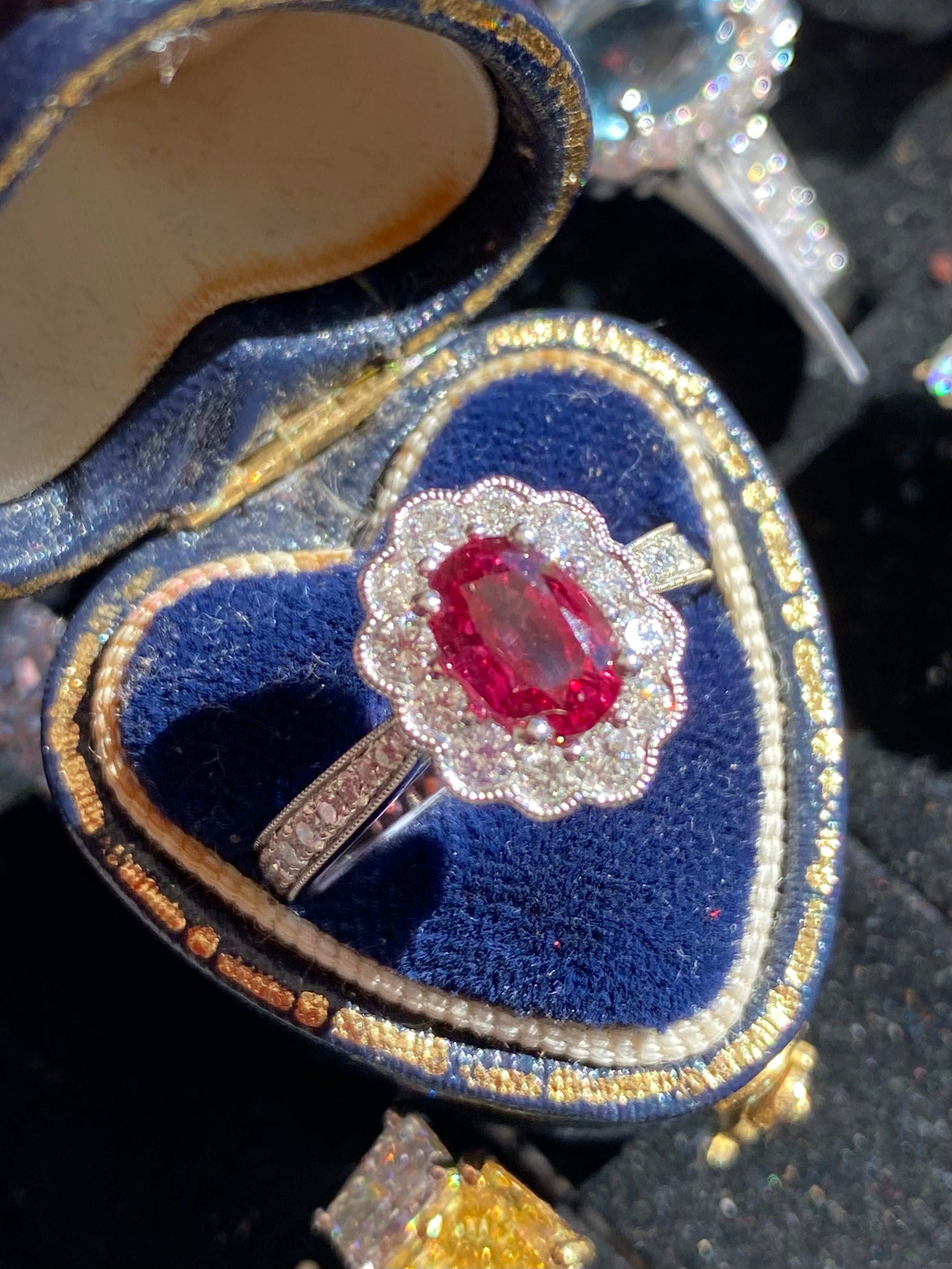 1.92ctw Oval-Cut Ruby and Natural Diamond Halo Ring in Platinum