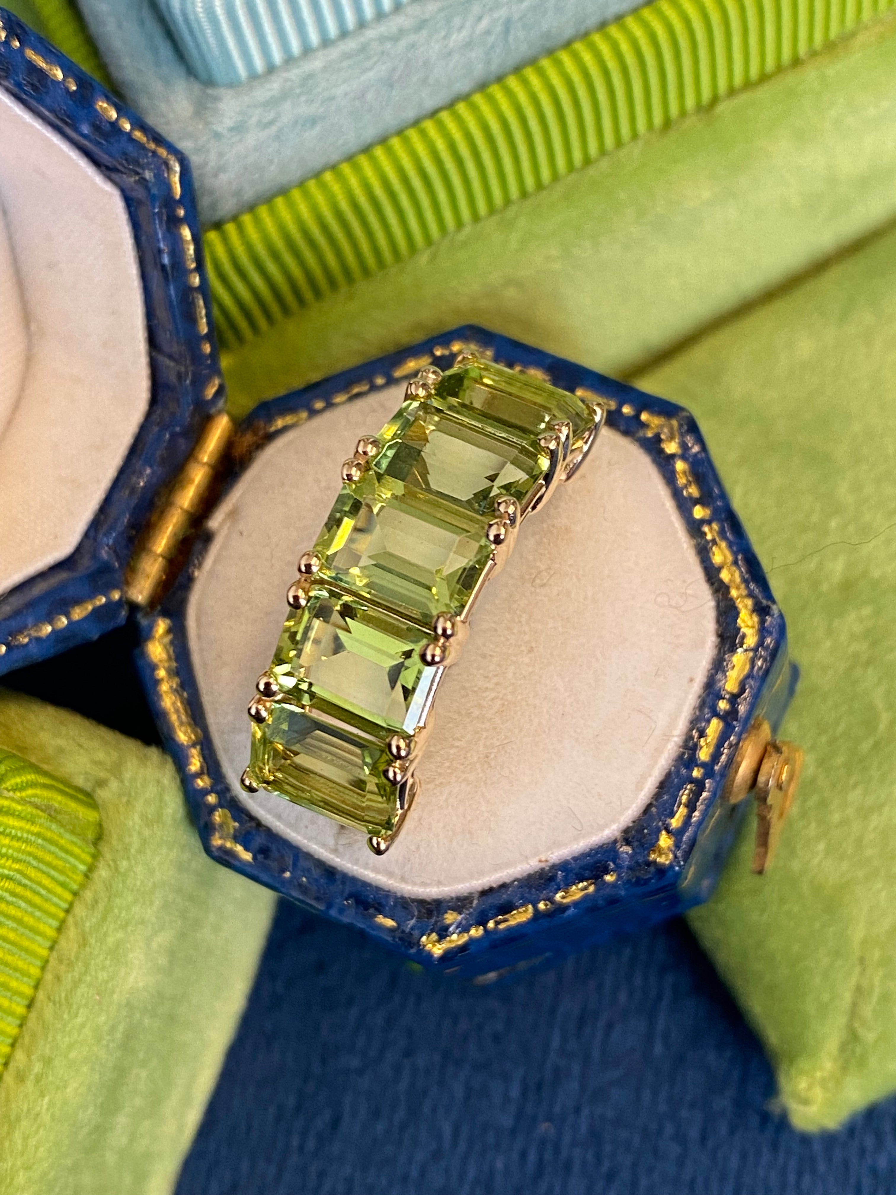 4.11 CTW Peridot Five Stone Eternity Ring in 9ct Yellow Gold
