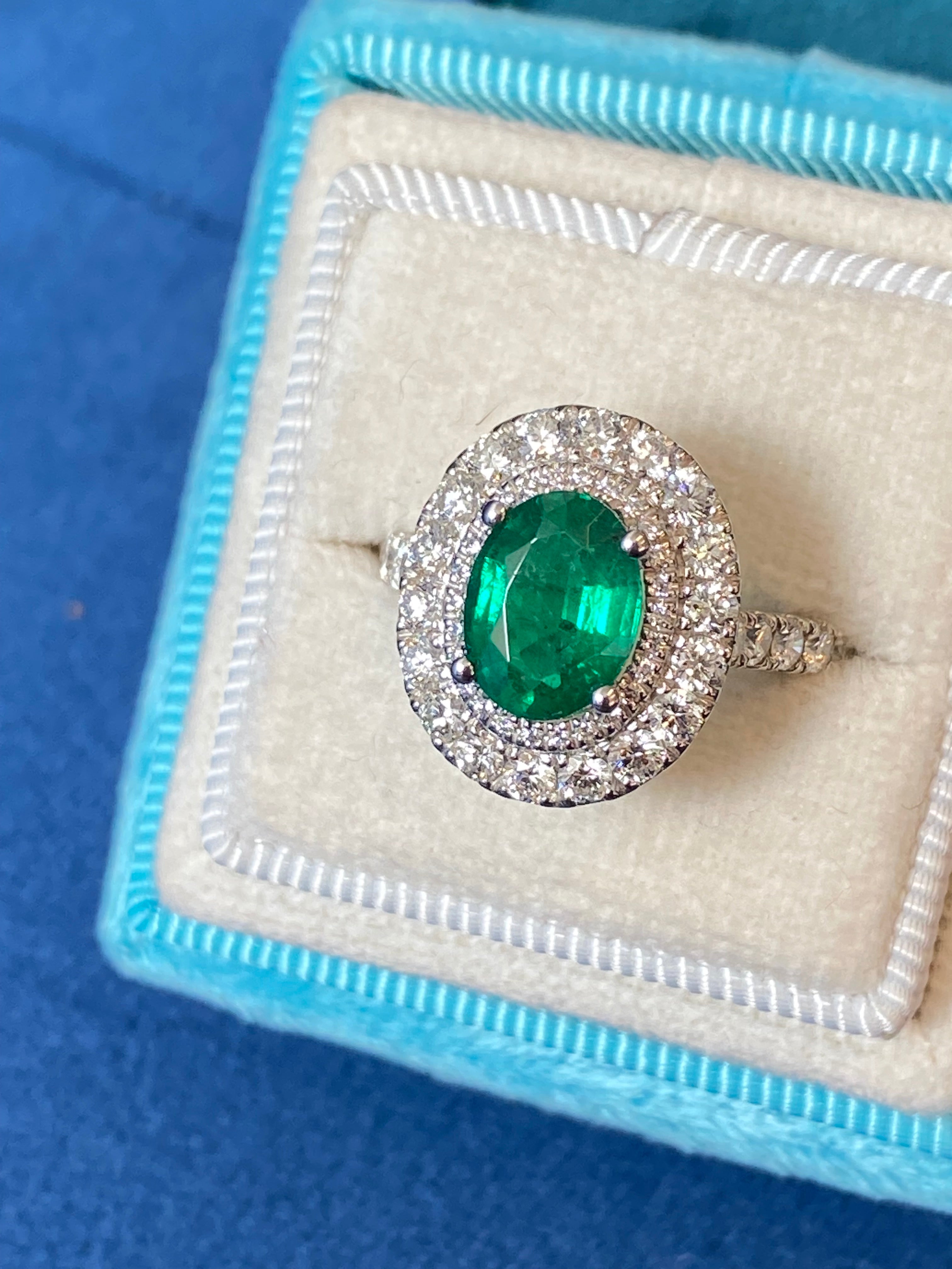 3.11 CTW Emerald and Natural Diamond Double Halo Ring in Platinum