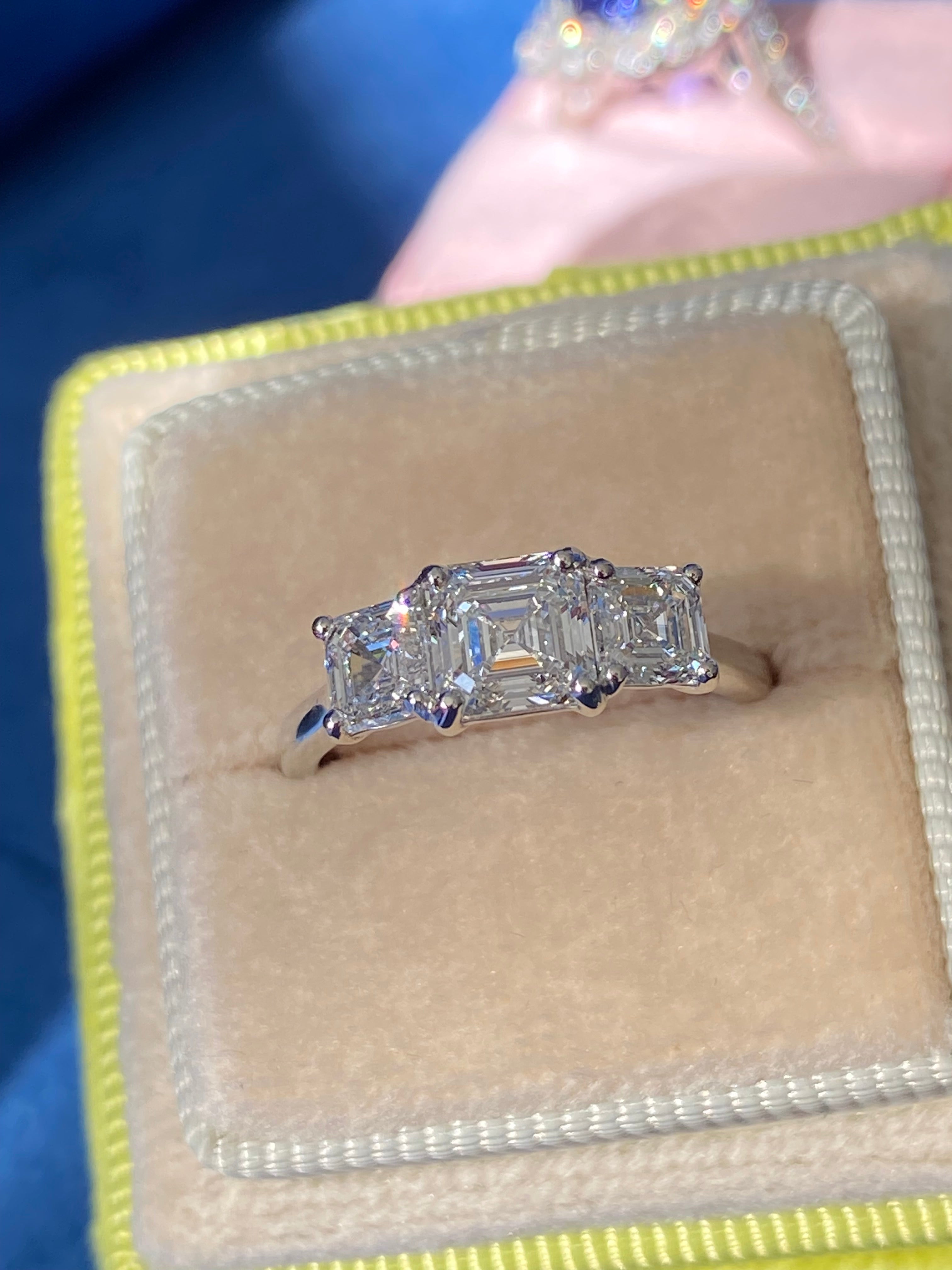 Heritage 2.00 CT + Asscher Cut Lab Grown Diamond Three Stone Trilogy Engagement Ring, at Least F Colour / VVS Clarity