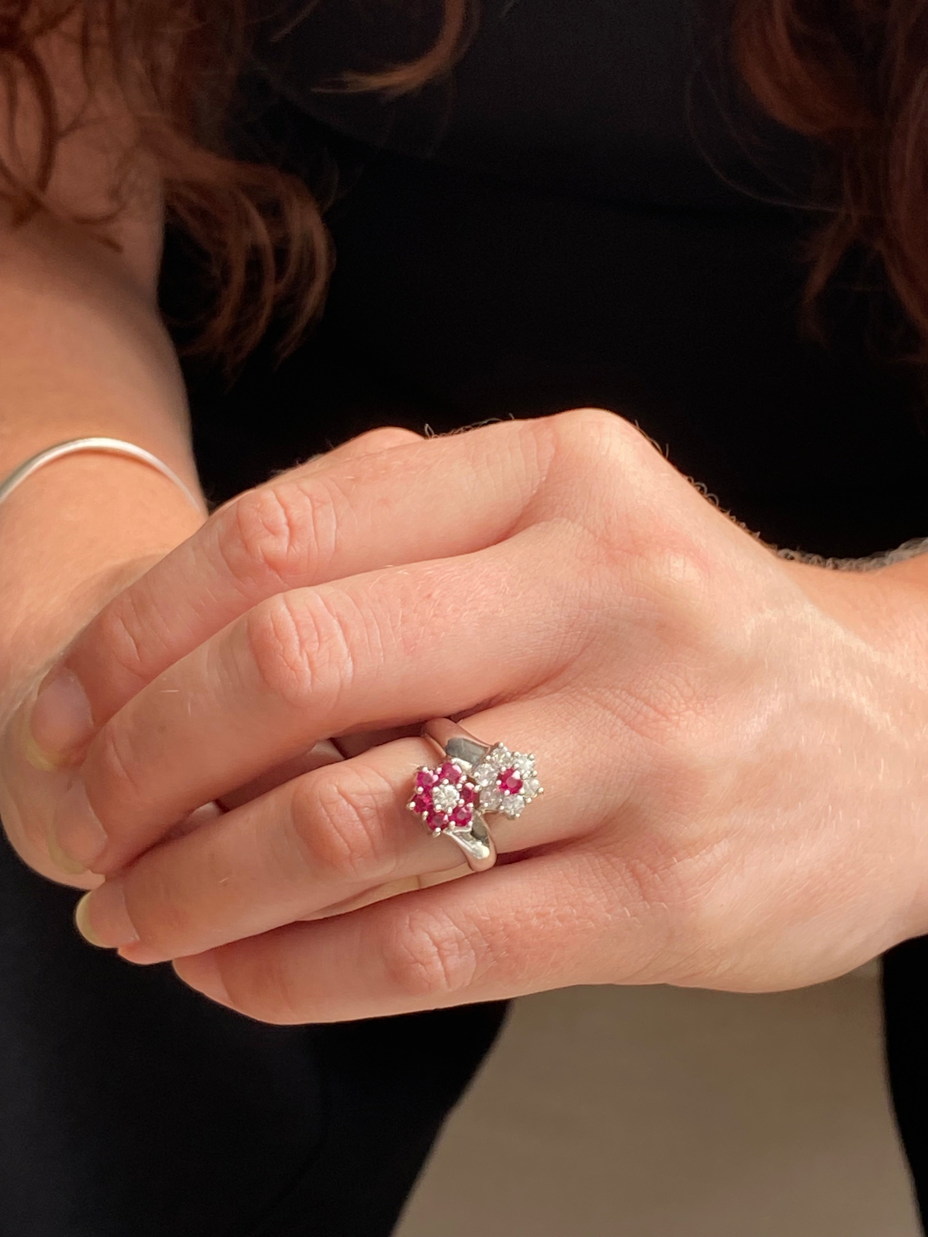 1.21 CTW Ruby and Natural Diamond Double Daisy Halo Ring in Platinum