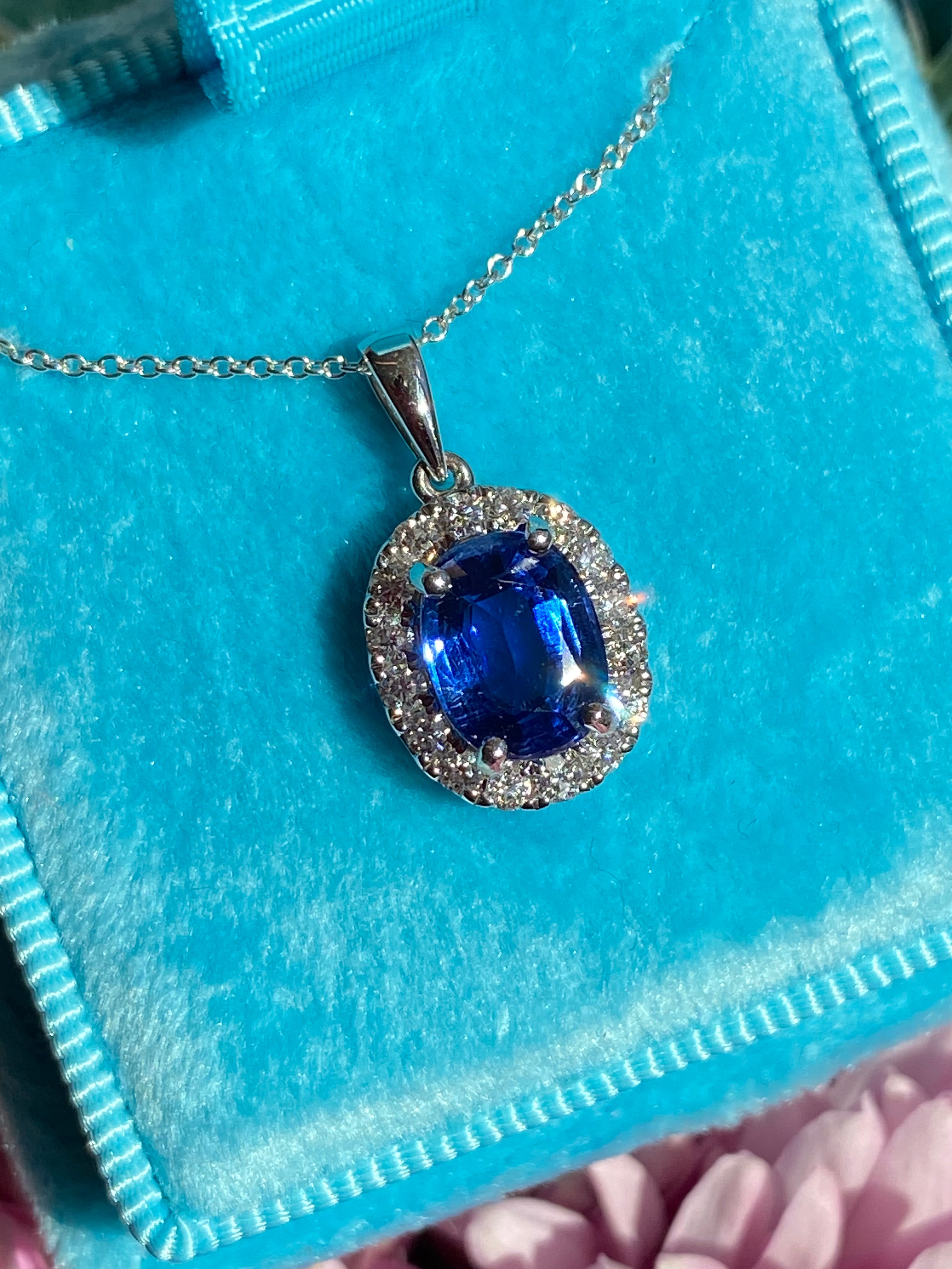 2.63 CTW Kyanite and Natural Diamond Pendant Necklace in 18ct White Gold
