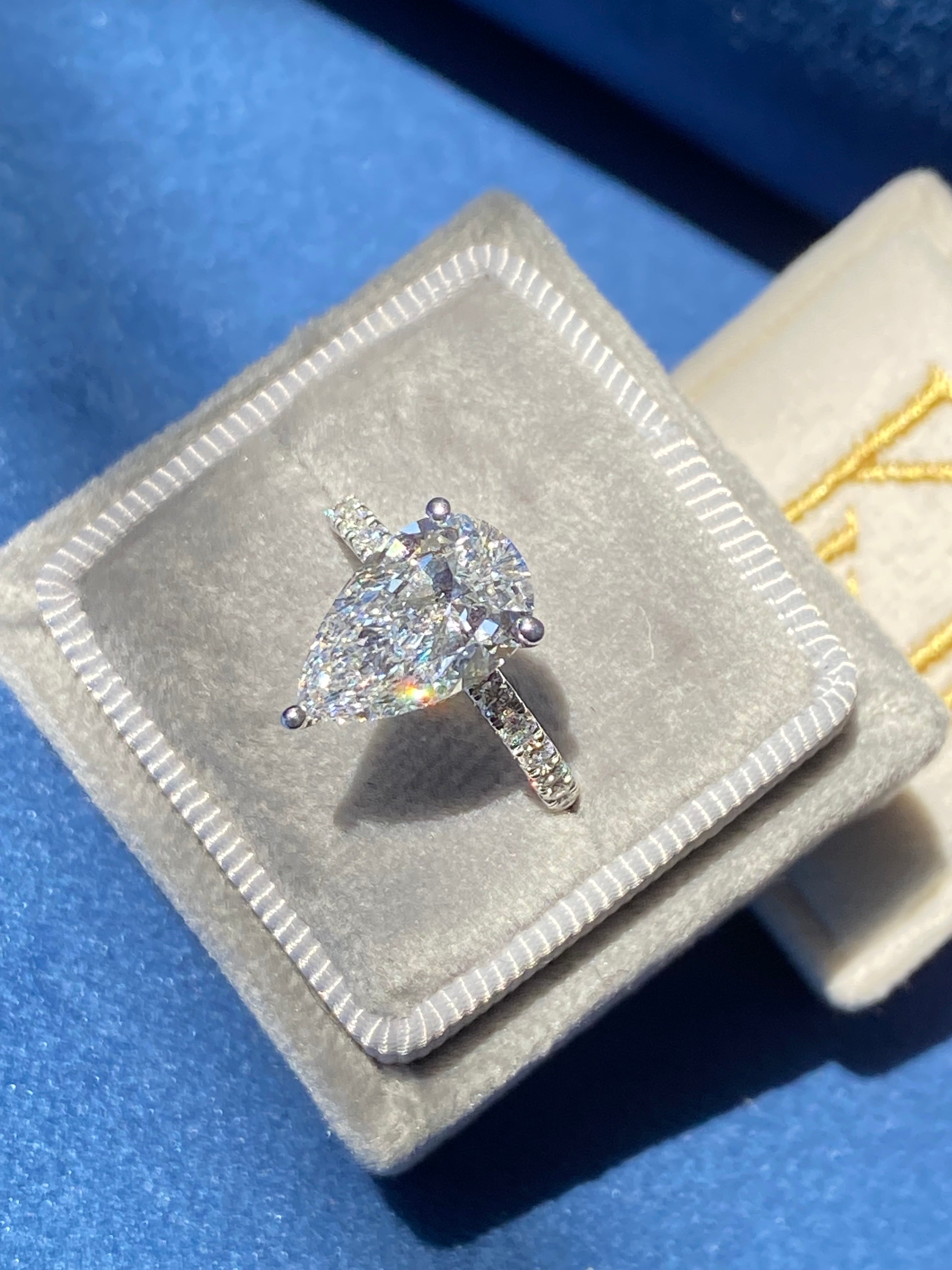 3.01 Carat Pear Cut D Colour Lab Diamond Solitaire Engagement Ring in Platinum