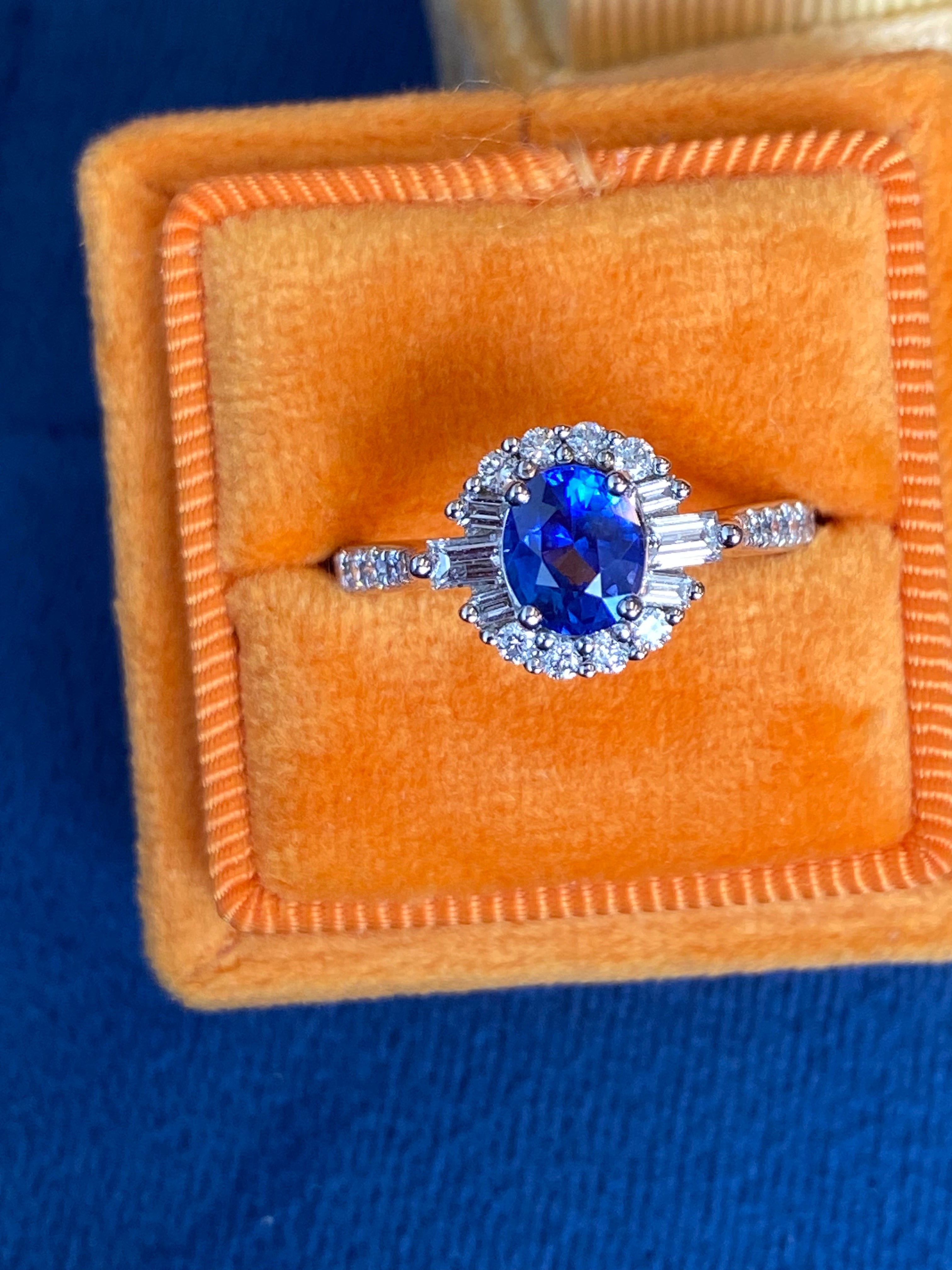 1.58 CTW Blue Ceylon Sapphire and Natural Diamond Halo Ring in Platinum