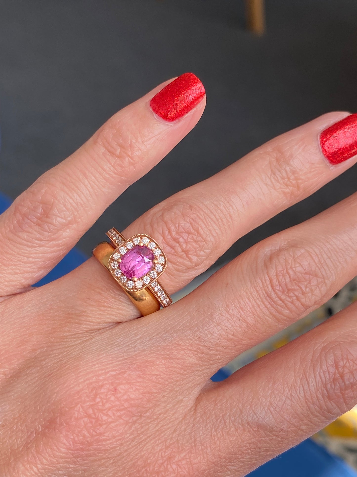 1.60 Carat Pink Sapphire and Natural Diamond Ring in 18ct Rose Gold