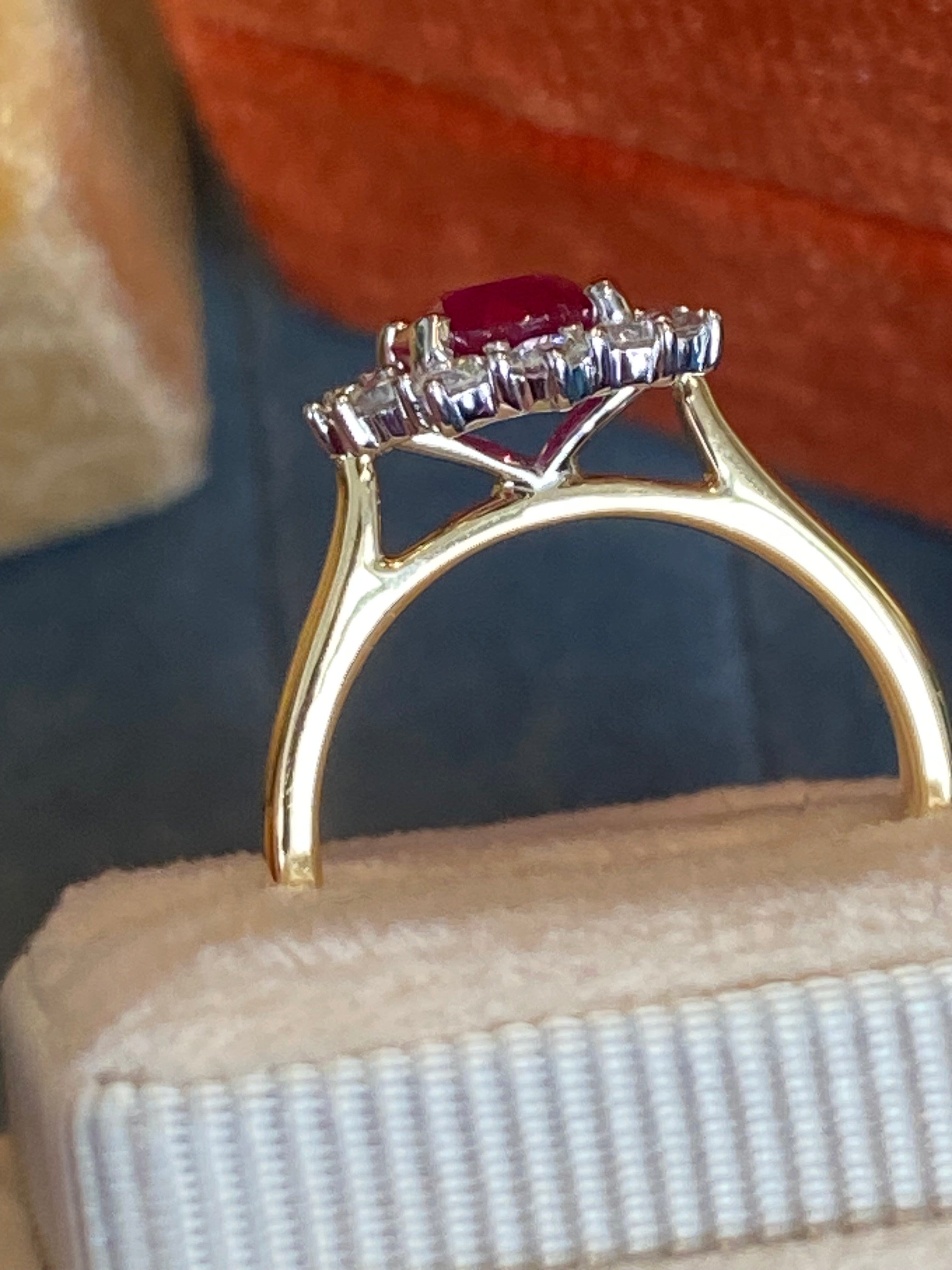 Breathtaking Ruby and Natural Diamond Halo Ring in Platinum and 18ct Yellow Gold