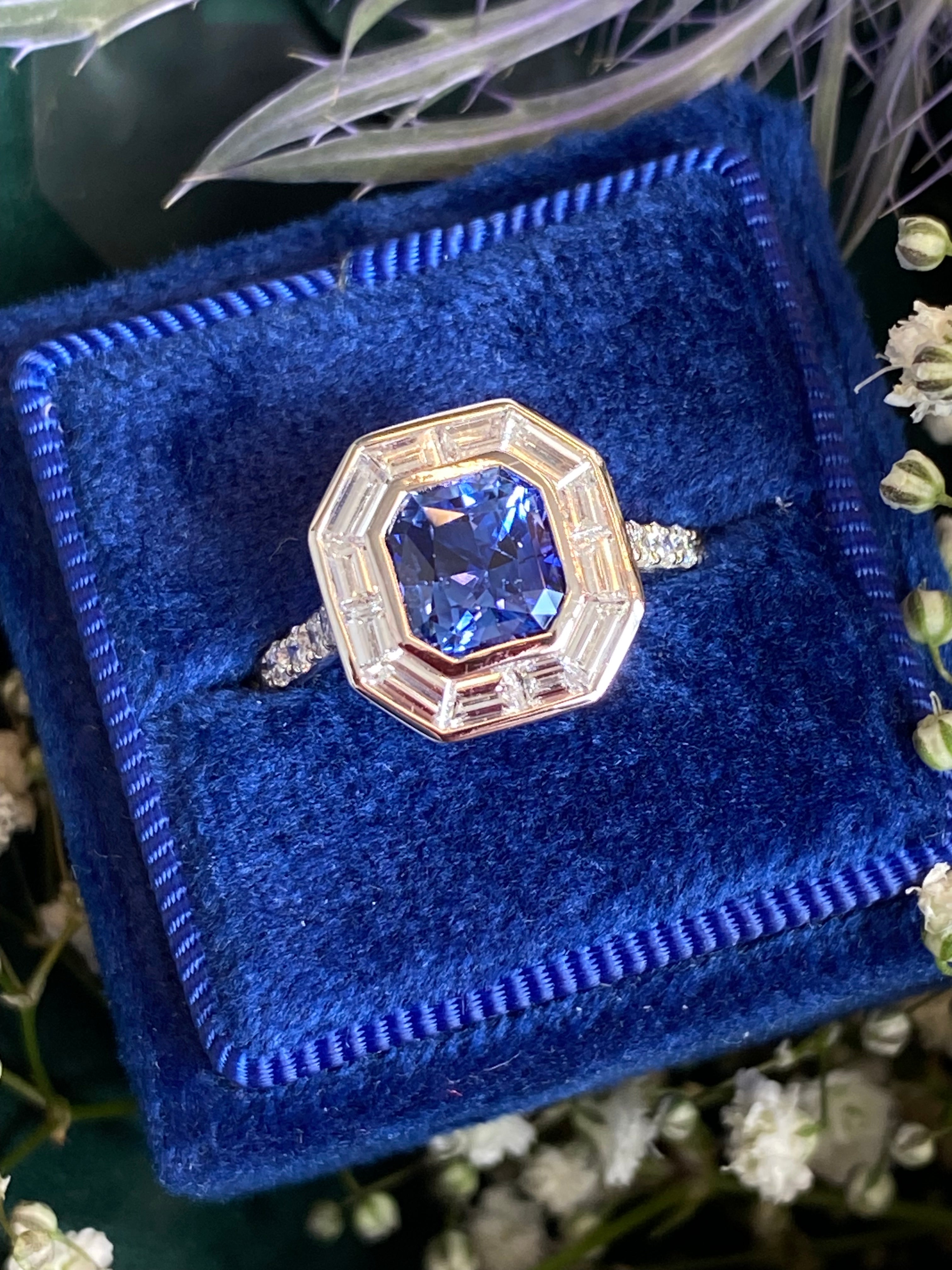 2.10 Carat Blue Ceylon Sapphire and 1.09 CTW Natural Diamond Halo Ring in Platinum
