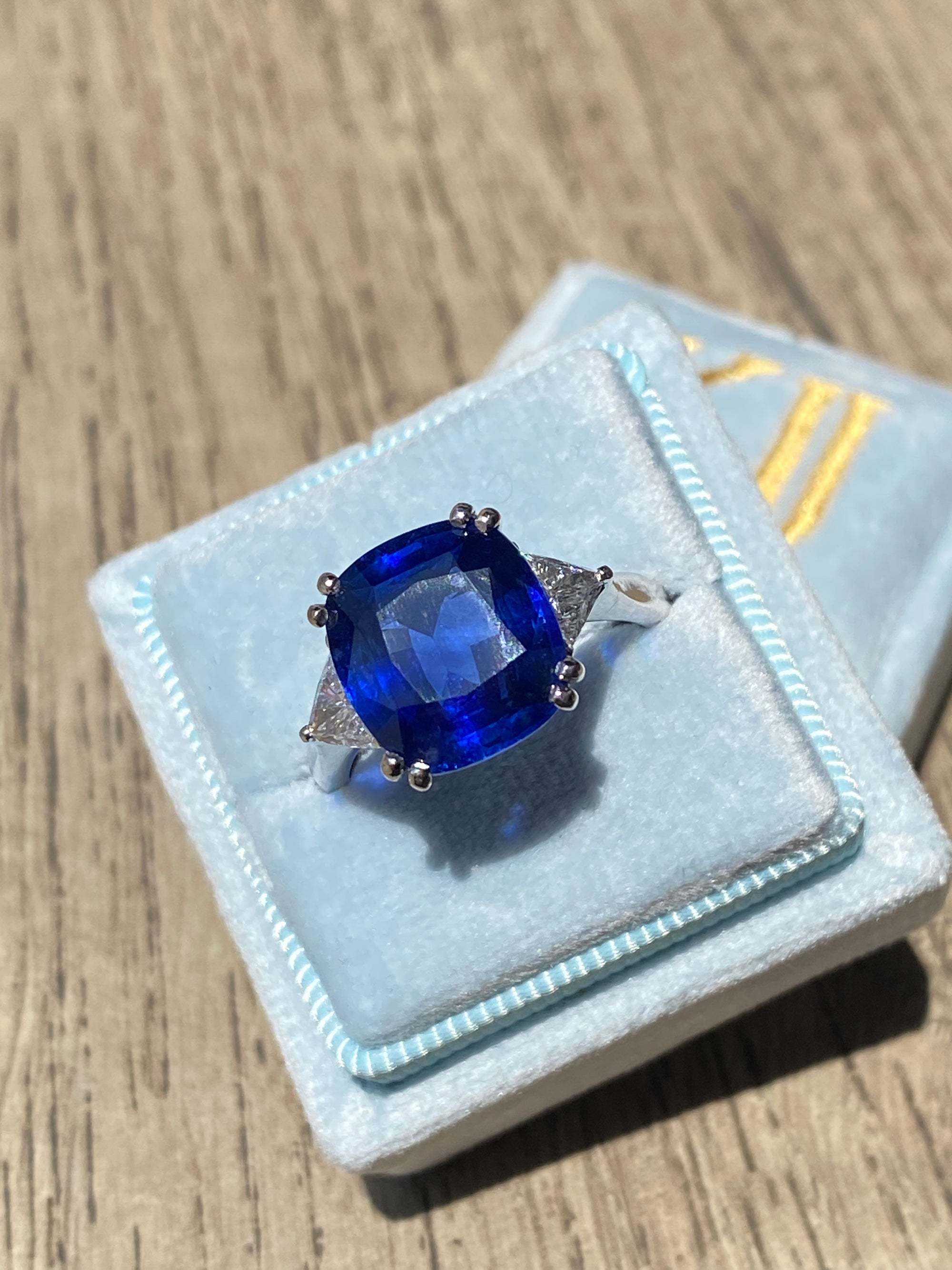 7.82 Carat GIA Certified Blue Ceylon Sapphire and Natural Diamond Engagement Ring in Platinum