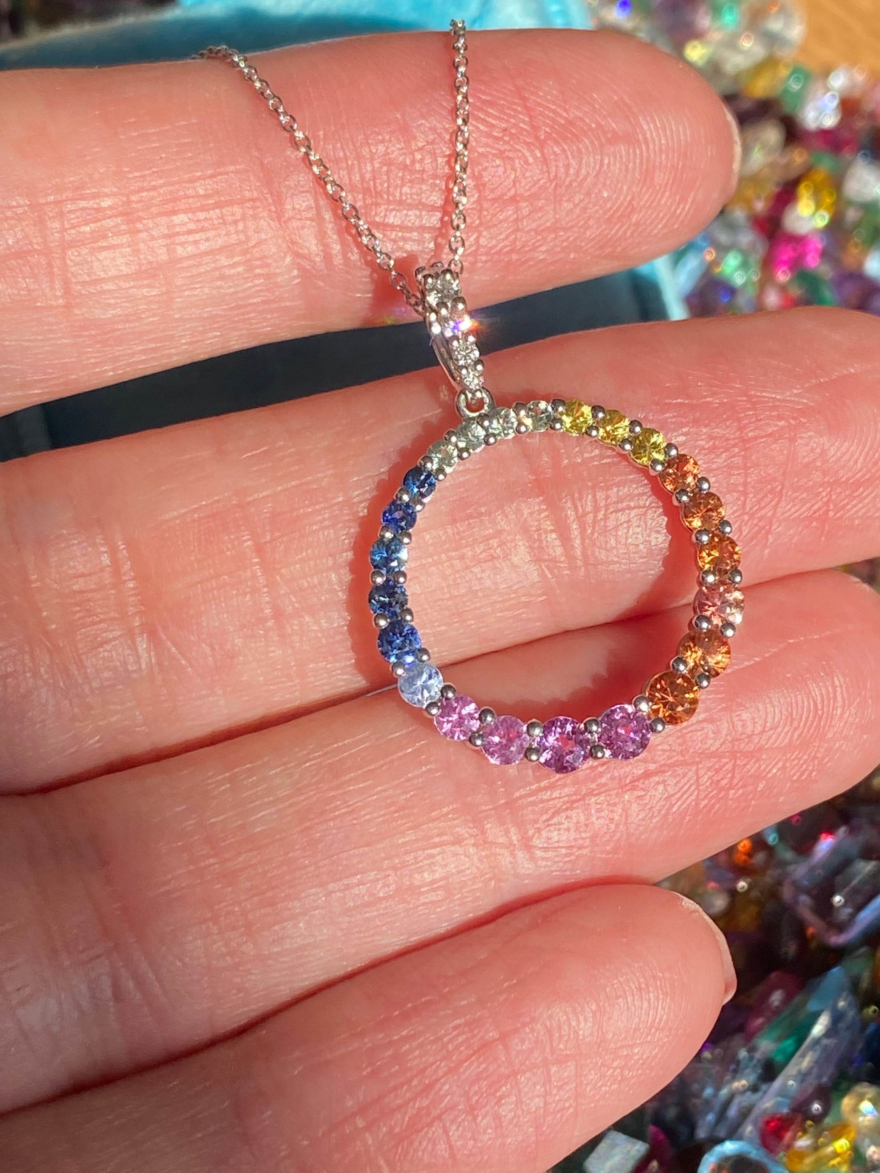 1.16 CTW Multi Colour Sapphire and Diamond Pendant Necklace in 18ct White Gold