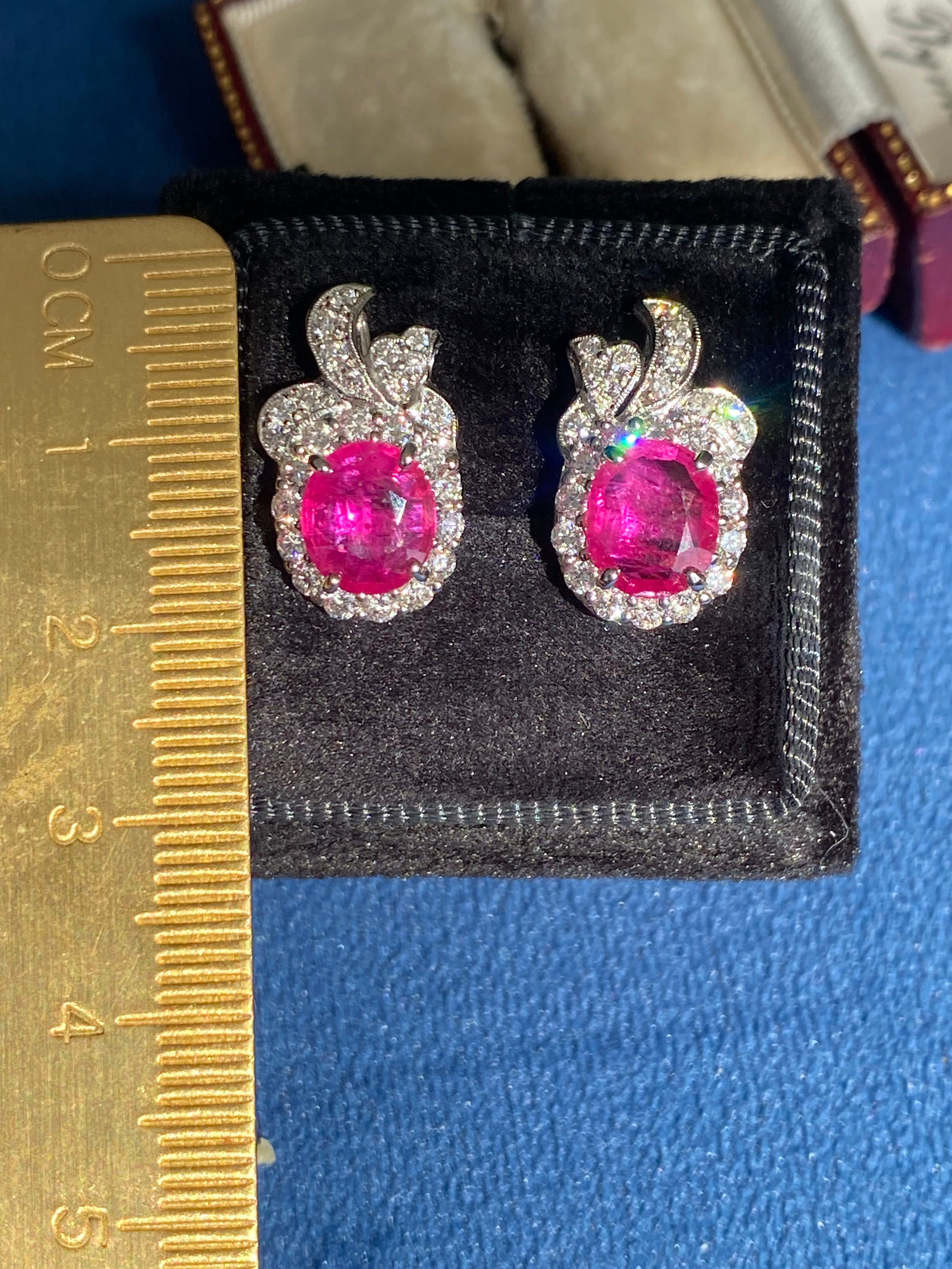 3.98 CTW Vintage Burmese Ruby Stud Earrings in 18ct White Gold