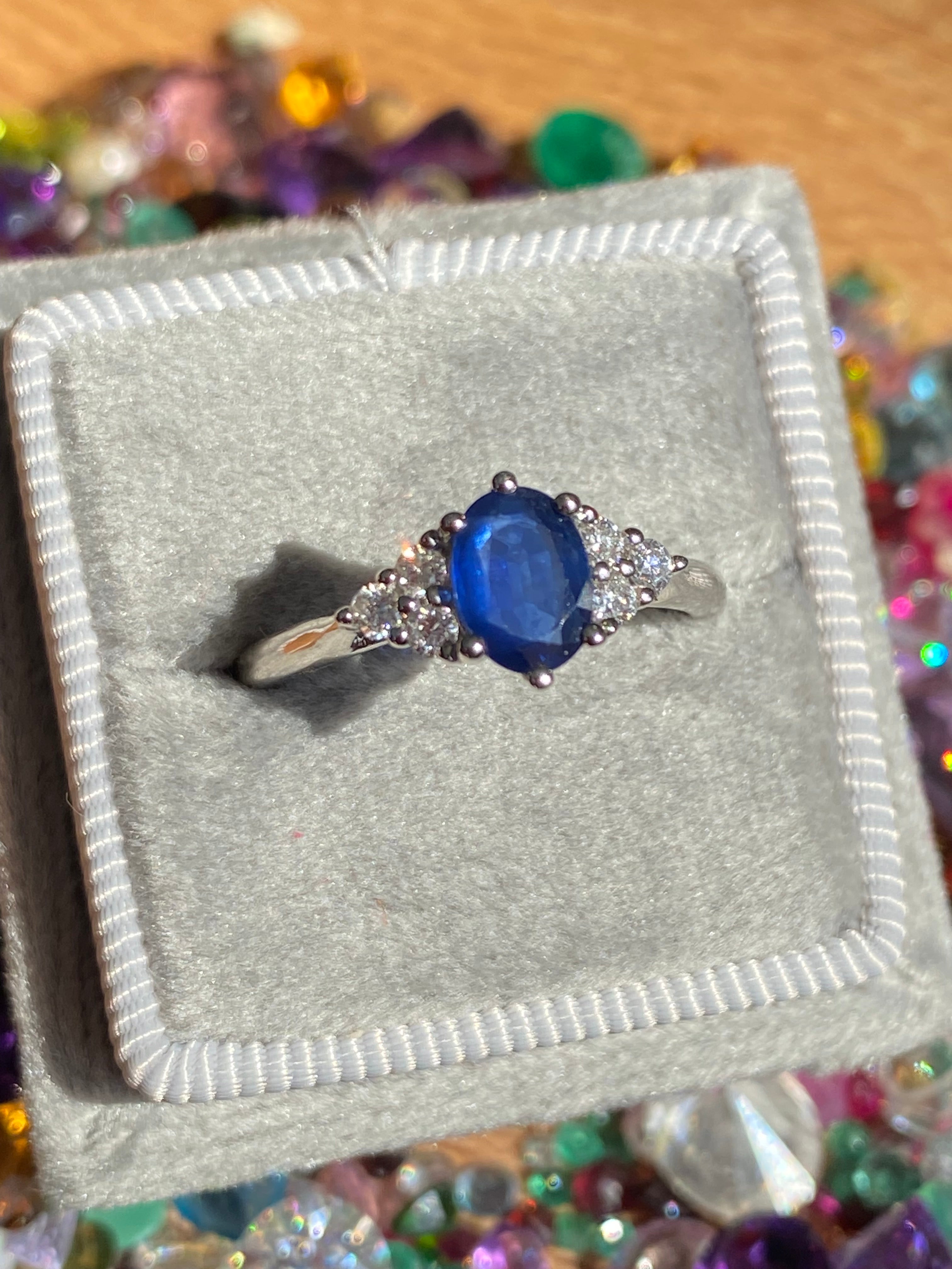 0.95 CTW Sapphire and Natural Diamond Trefoil Three Stone Style Ring in Platinum