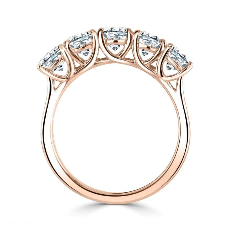 2.50 CTW + Round Brilliant Lab Grown Diamond Five Stone Ring, at Least F Colour / VVS Clarity