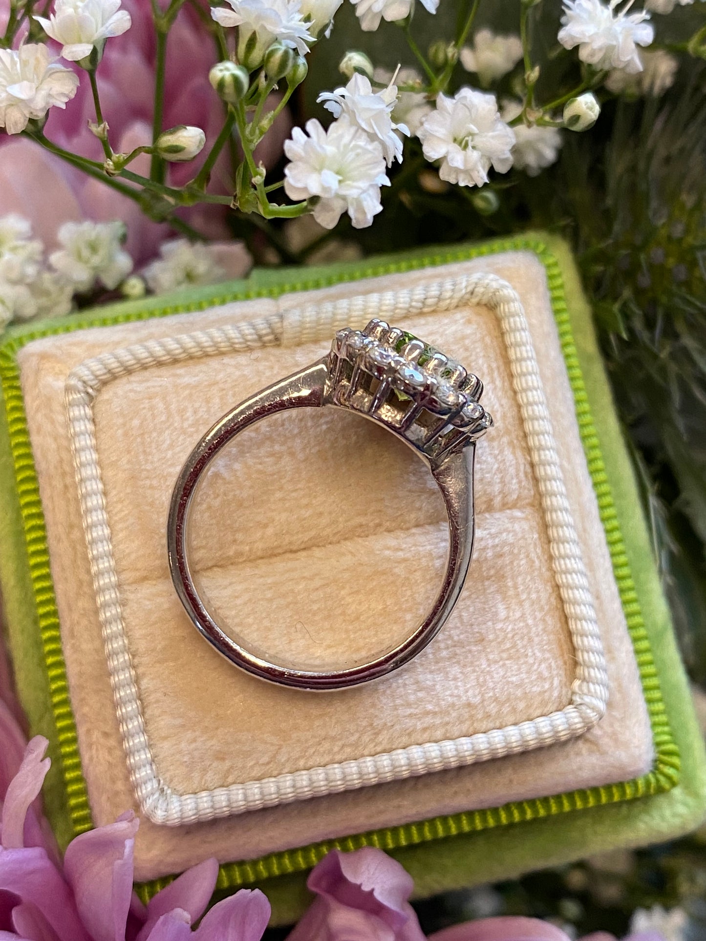 2.33 CTW Oval Cut Peridot and Moissanite Halo Cocktail Ring in Sterling Silver