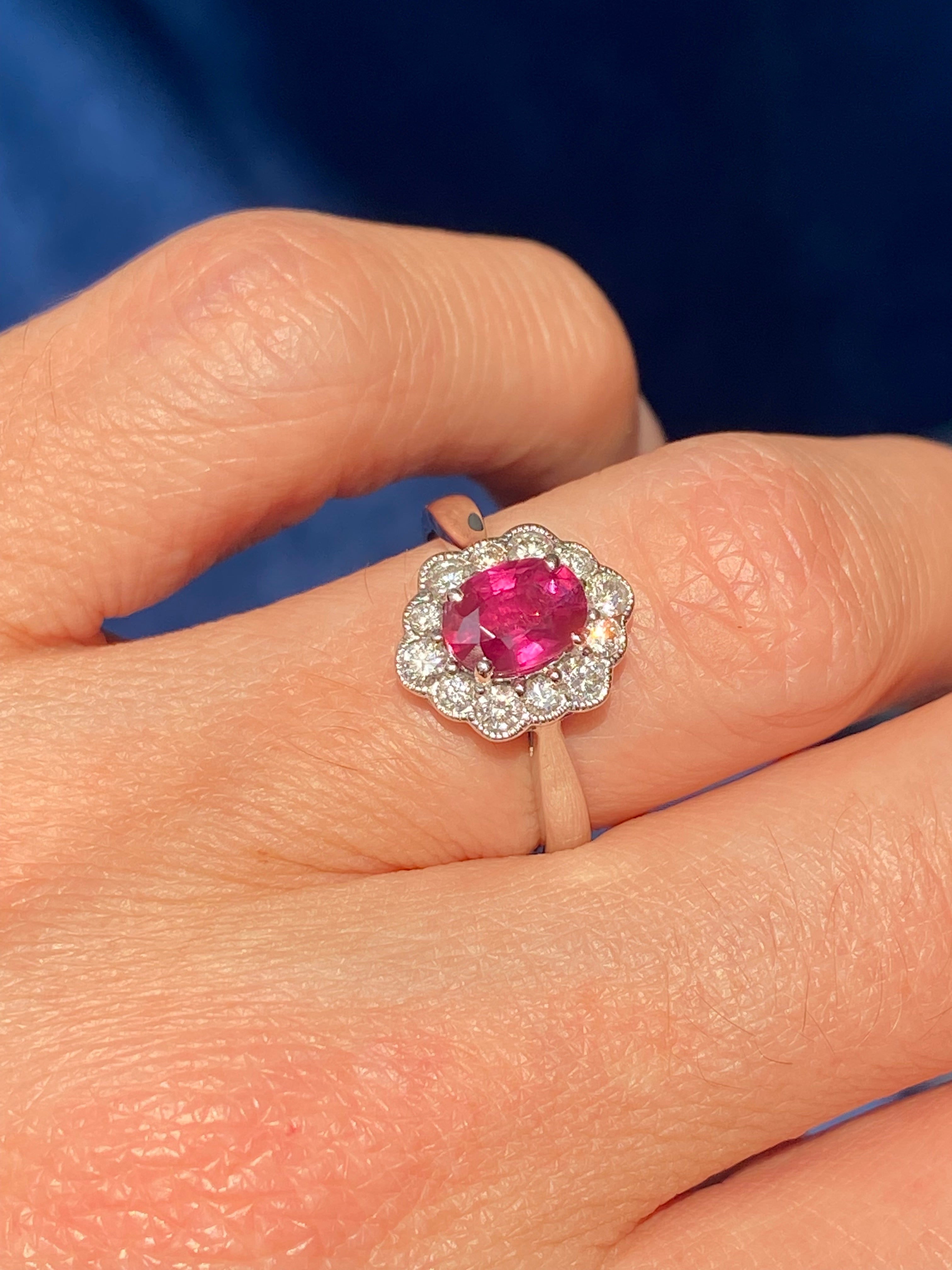 1.49 CTW Ruby and Natural Diamond Halo Ring in 18ct White Gold