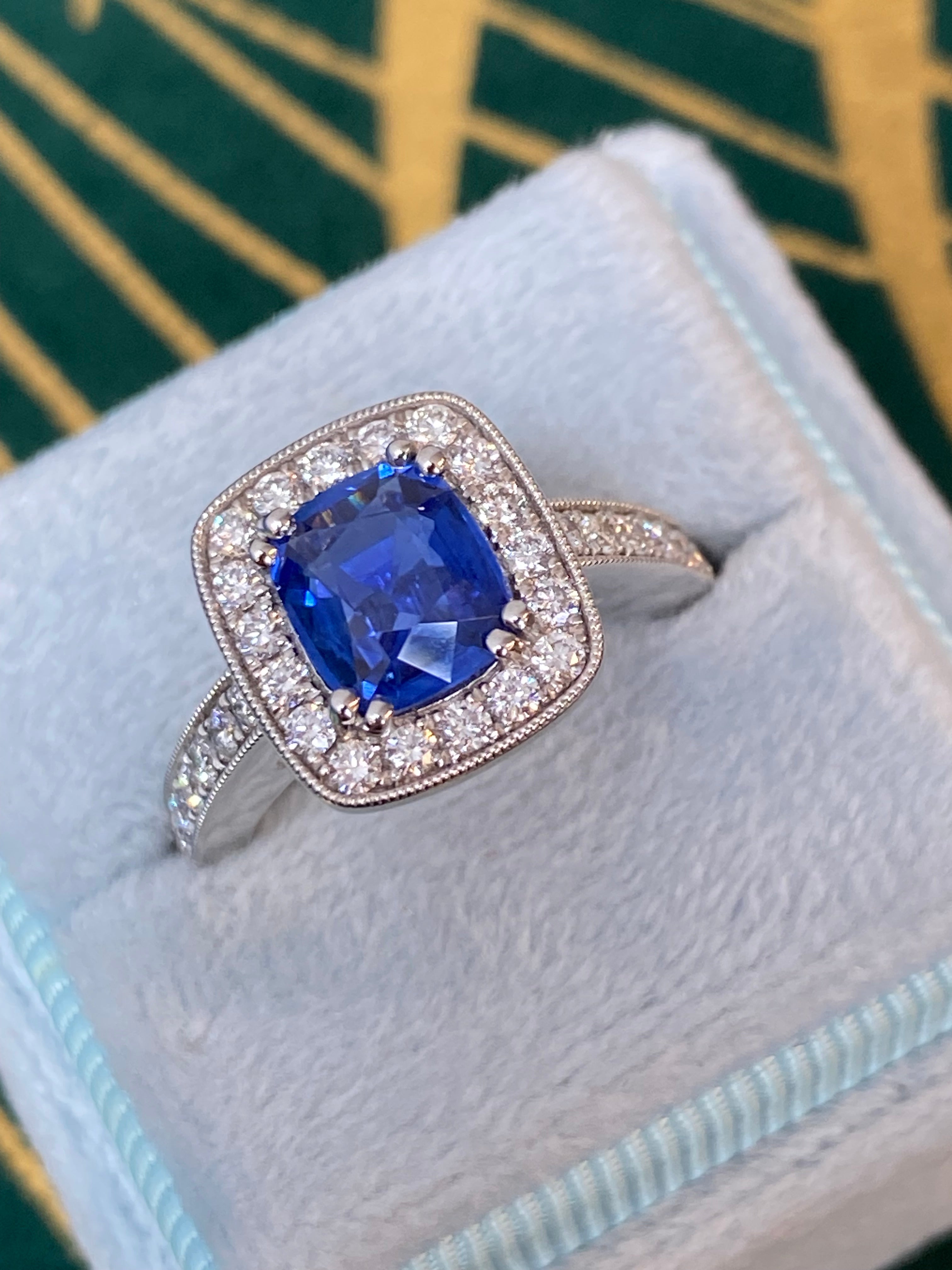 2.11 CTW Blue Ceylon Sapphire and Natural Diamond Ring in Platinum