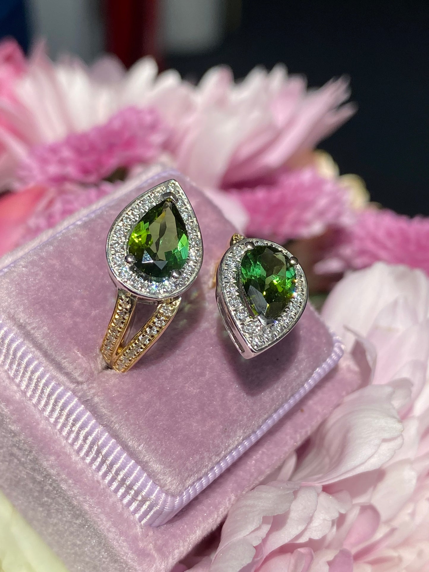 2.60 Carat Green Tourmaline and Diamond Bypass Ring in Platinum and 18ct Yellow Gold