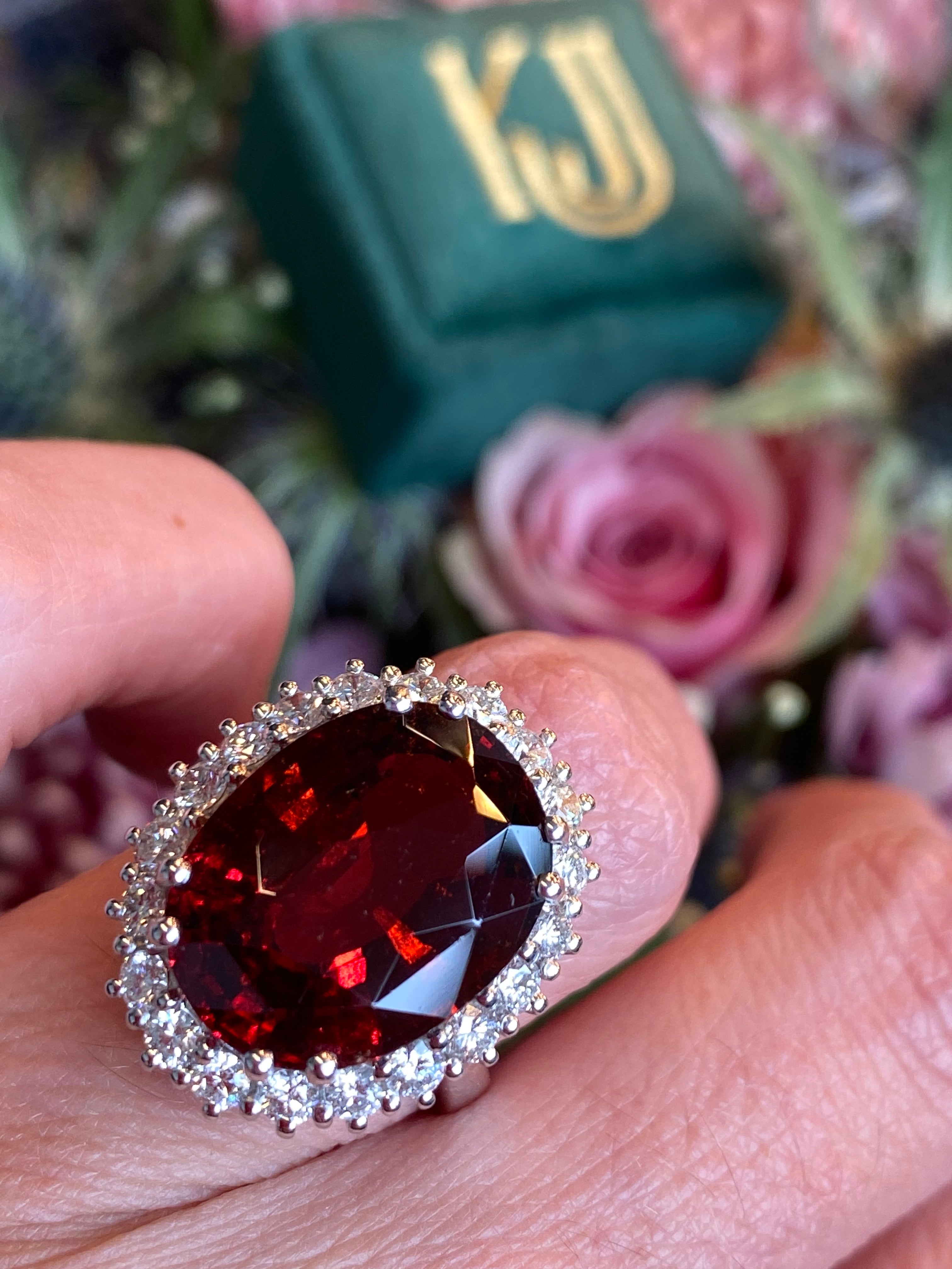 10.41 Carat Hessonite Garnet and Diamond Ring in 18ct White Gold