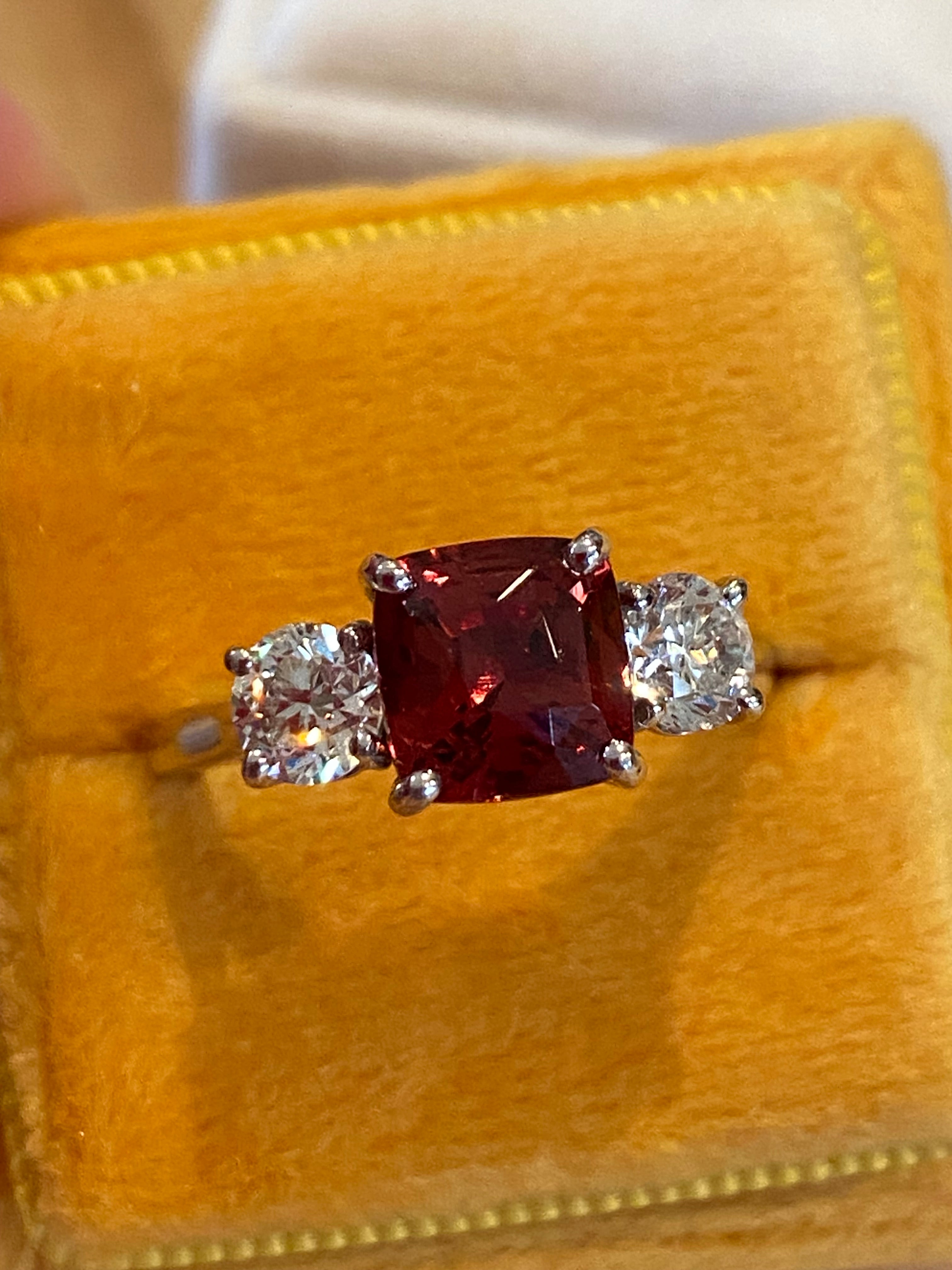 3.28 CTW Rhodolite Garnet and Natural Diamond Three Stone Ring in Platinum