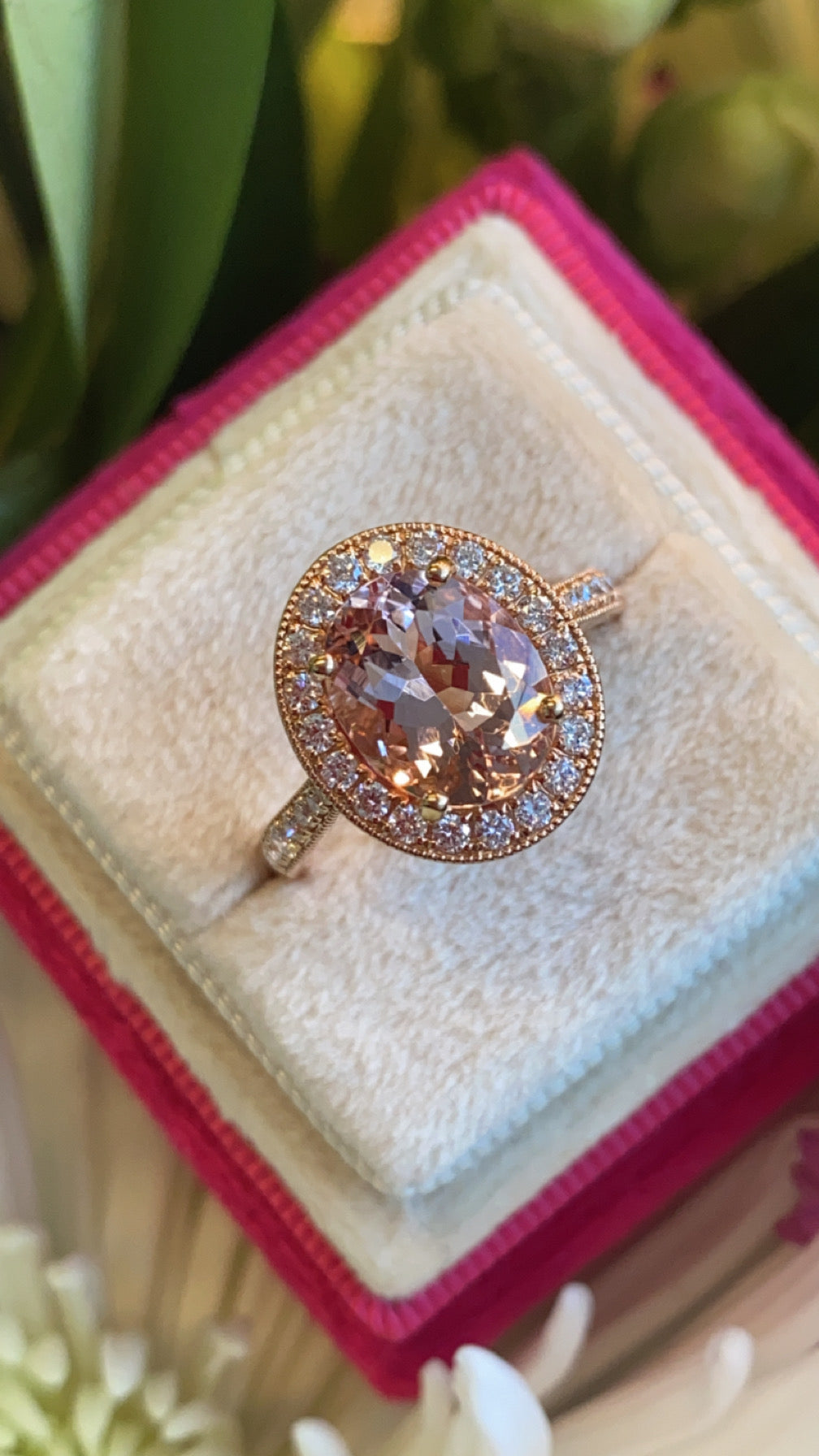 2.80 CTW Morganite and Natural Diamond Ring in 18ct Rose Gold