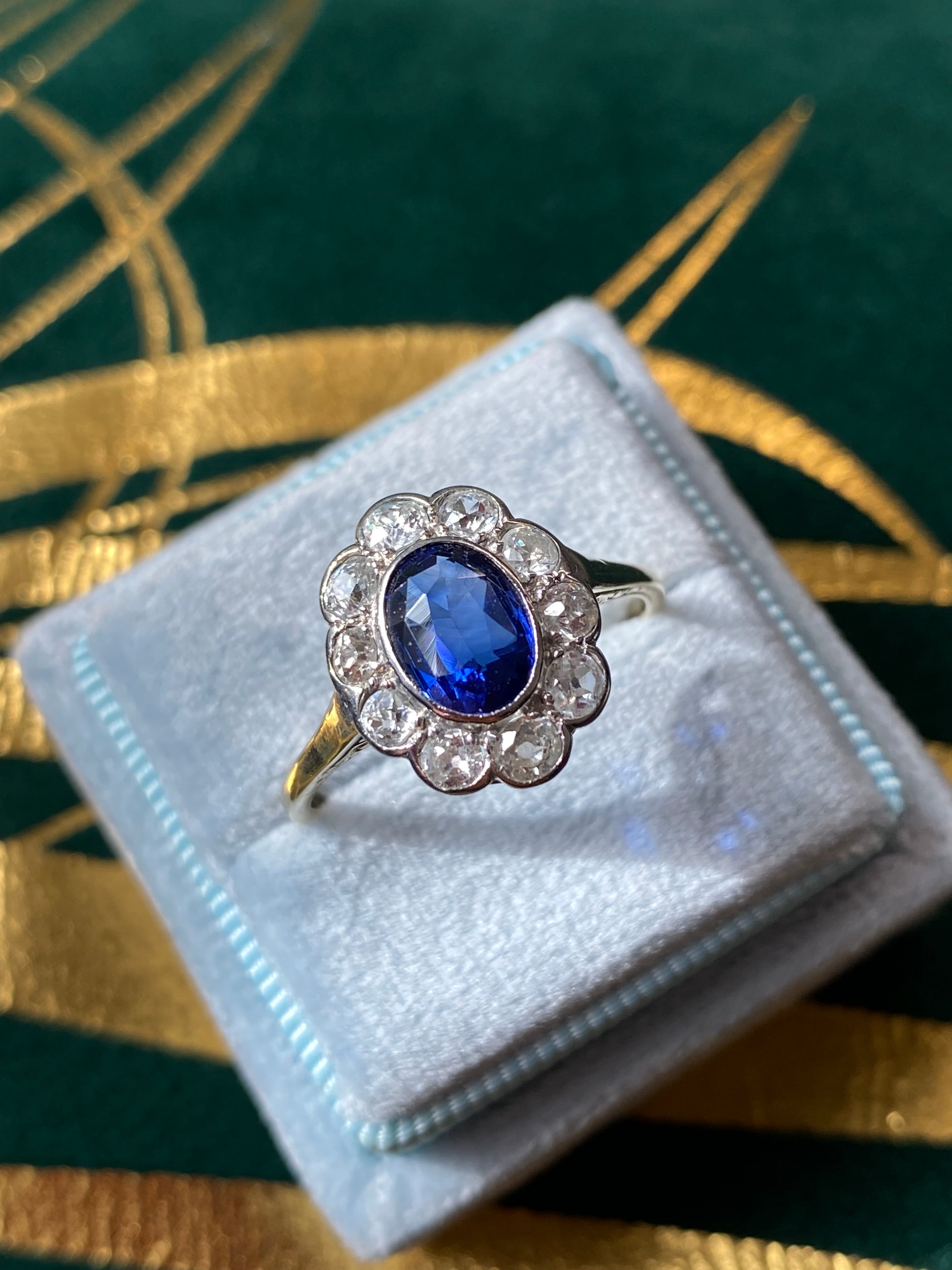 2.00 CTW Antique Edwardian Blue Sapphire and Diamond Ring in 18ct Gold