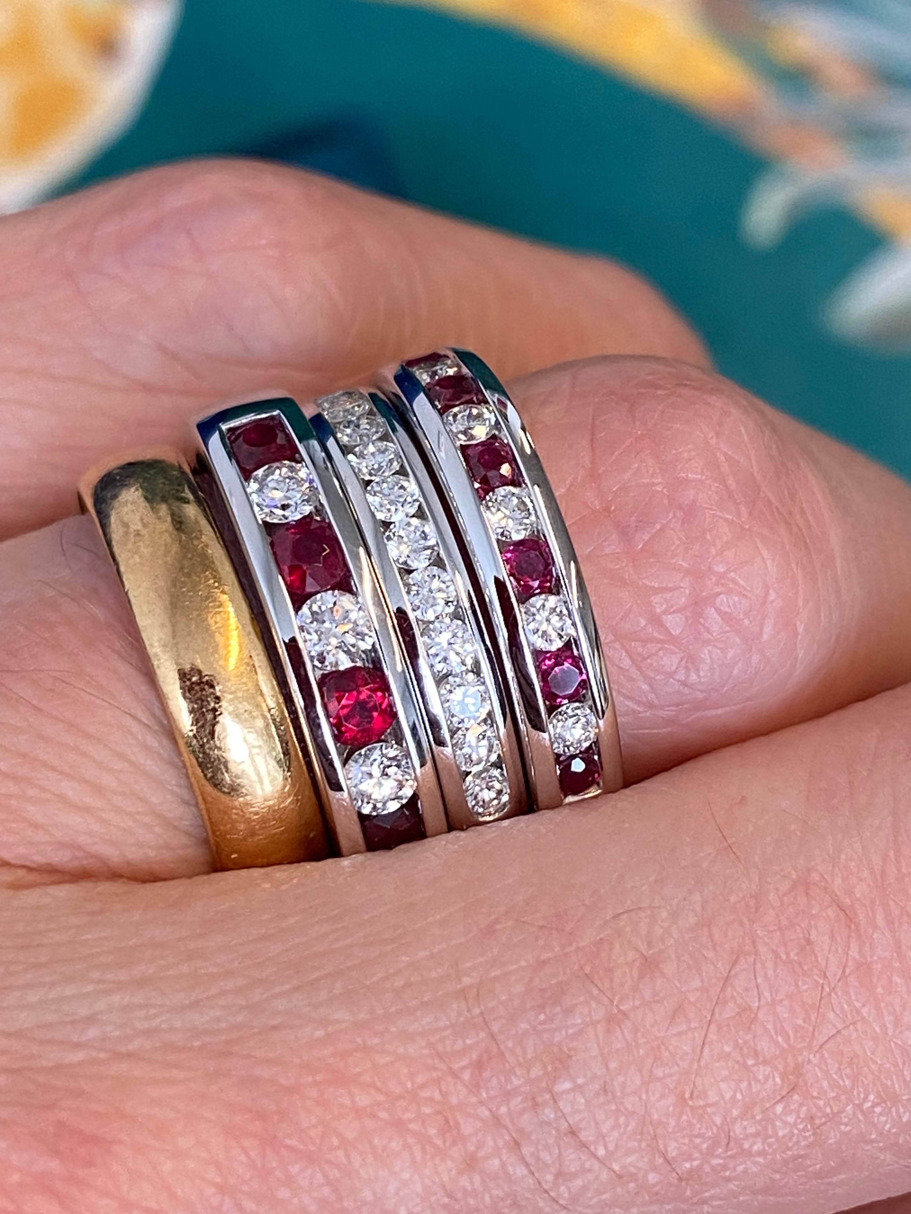 Ruby and Natural Diamond Channel Set Half Eternity Eternity Ring in Platinum