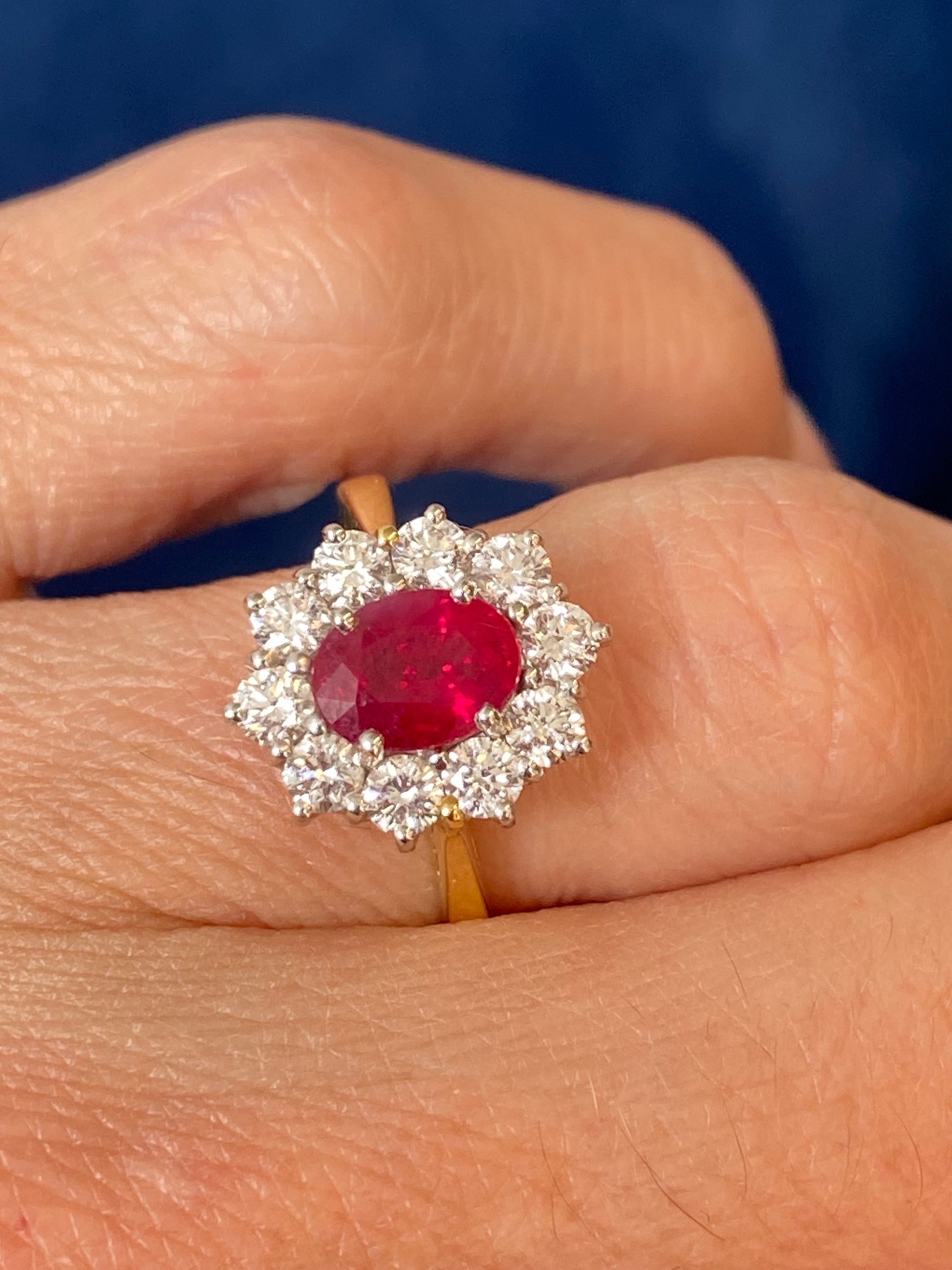Breathtaking Ruby and Natural Diamond Halo Ring in 18ct Gold