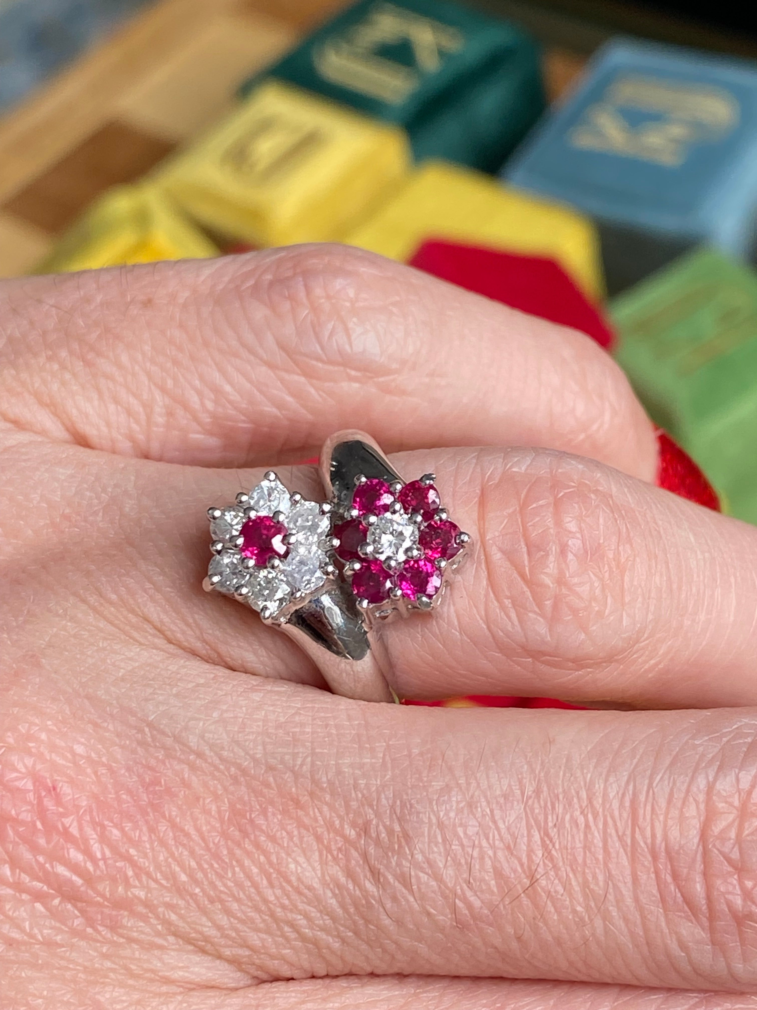 1.21 CTW Ruby and Natural Diamond Double Daisy Halo Ring in Platinum