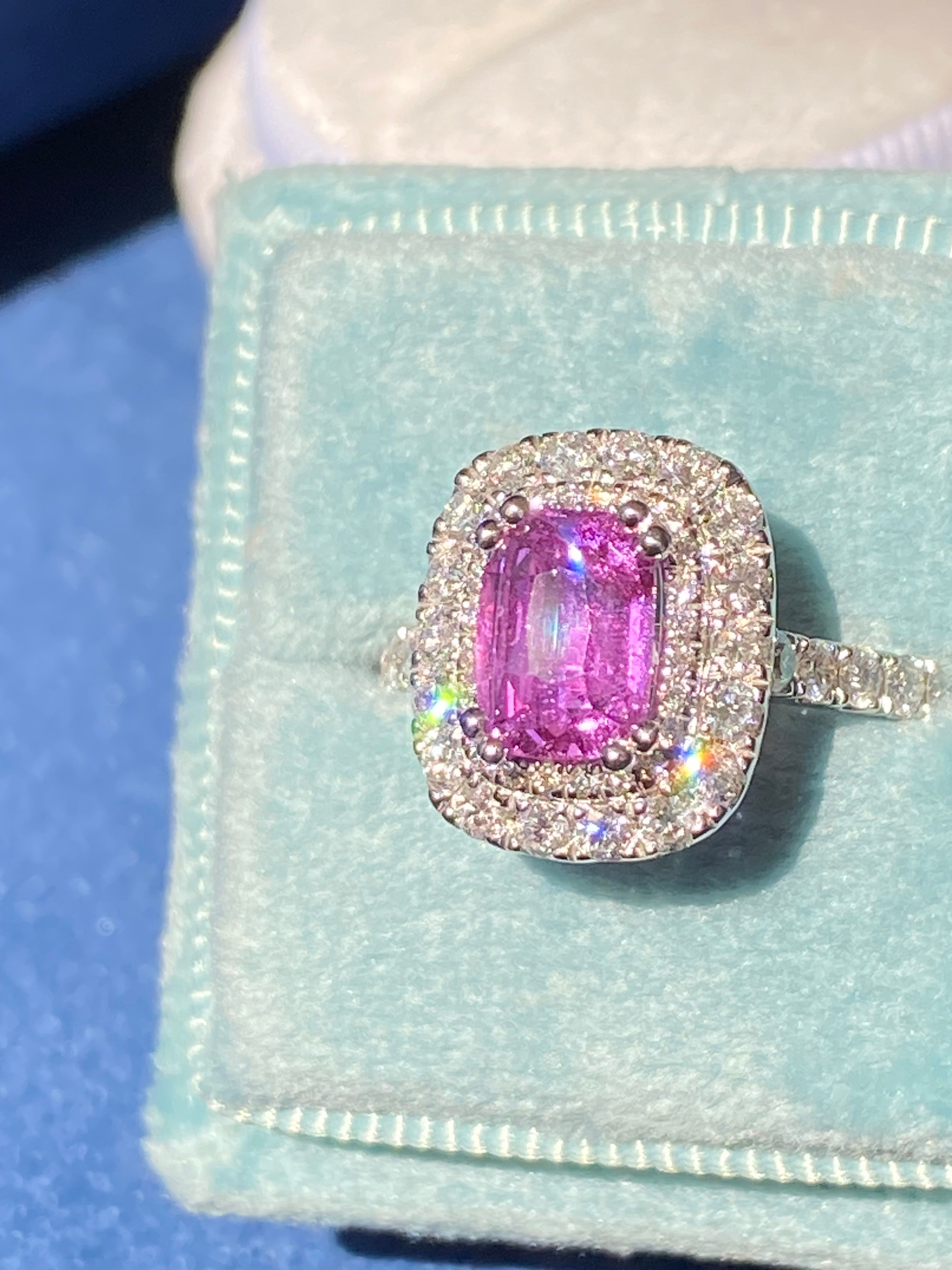 1.95 Carat Purple Sapphire and 0.97ctw Natural Diamond Halo Ring in Platinum