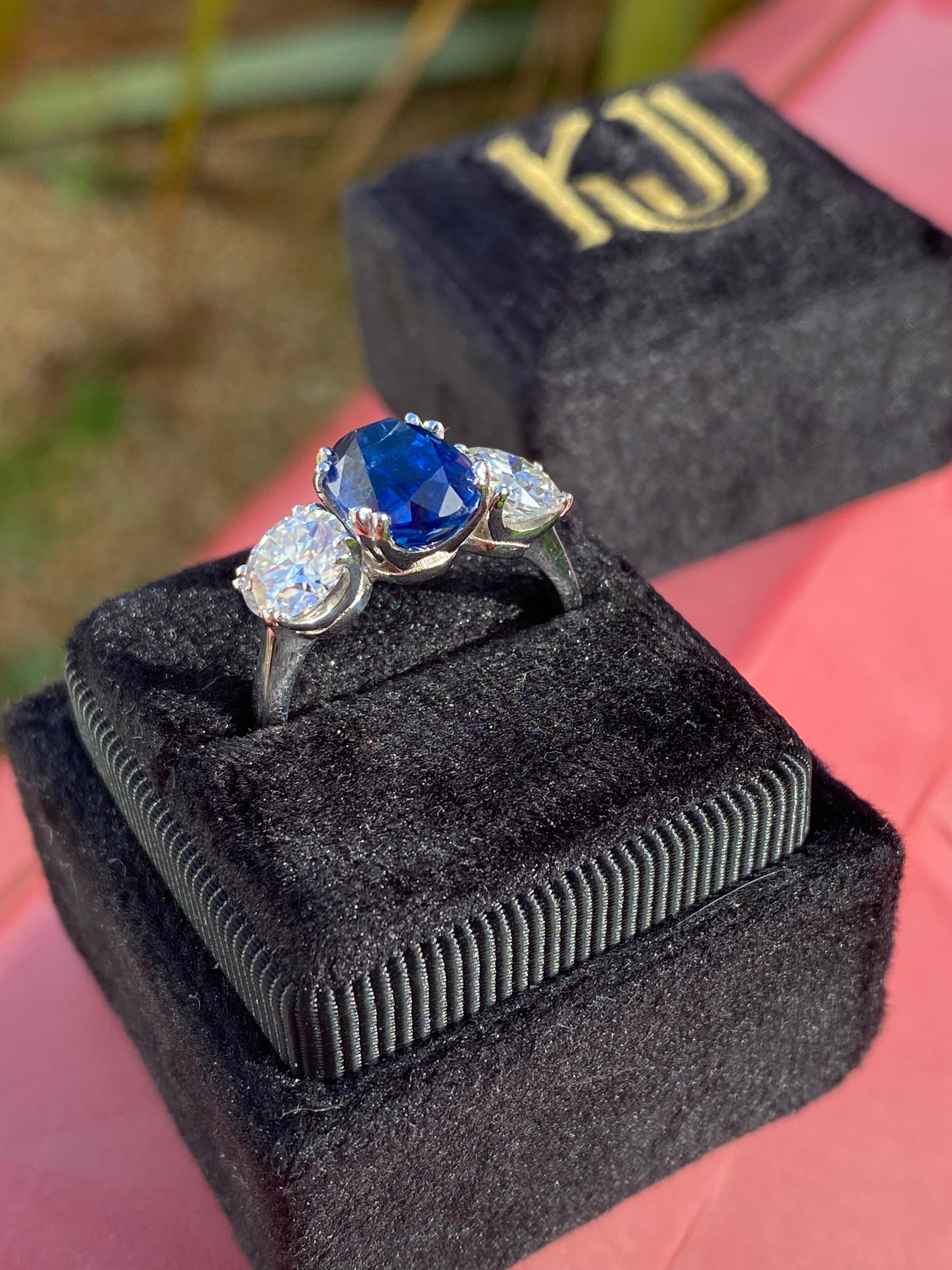 4.41 CTW Oval Cut Kyanite and Moissanite Three Stone Ring in Sterling Silver