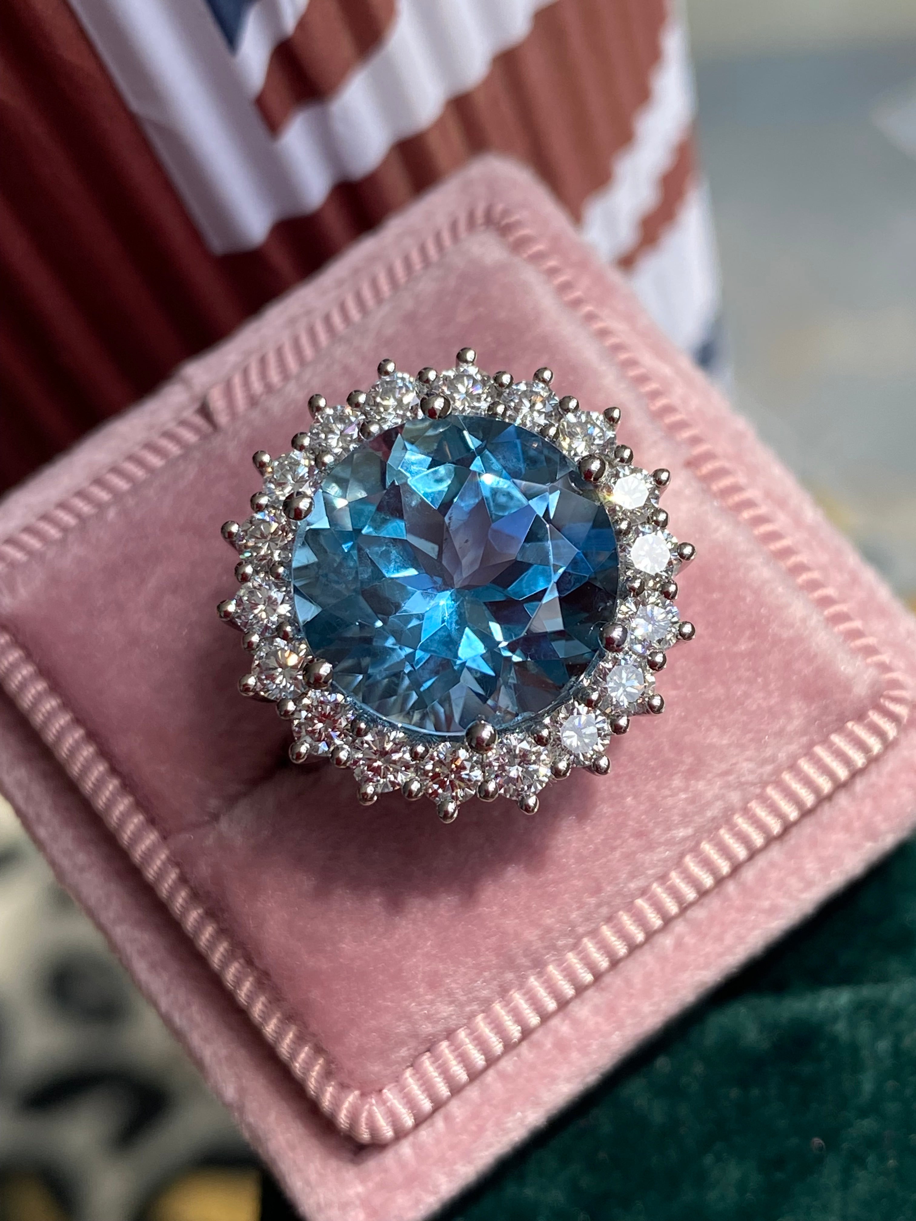 8.07 CTW Certified Santa Maria Aquamarine and Natural Diamond Halo Ring in Platinum