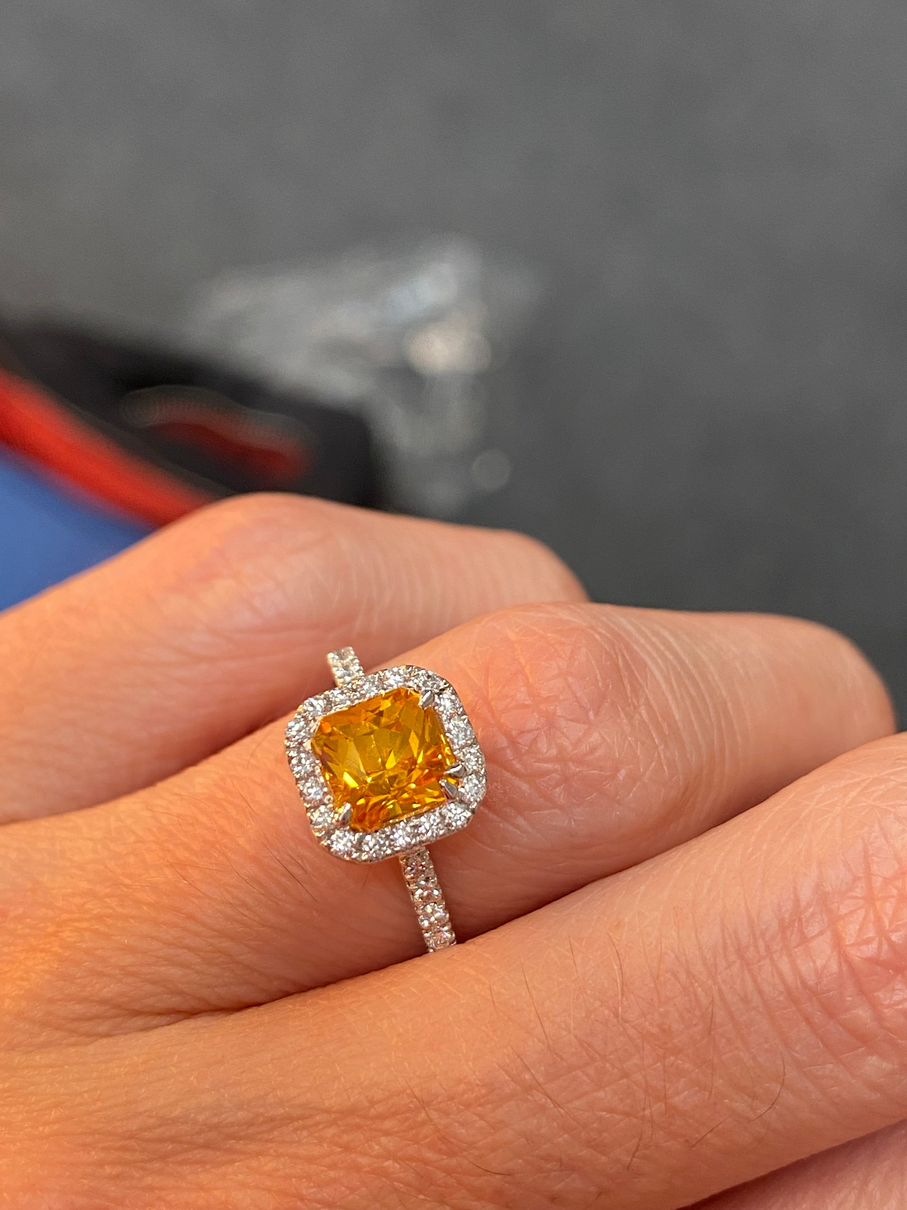 2.50 Carat Orange Sapphire and Natural Diamond Halo Engagement Ring