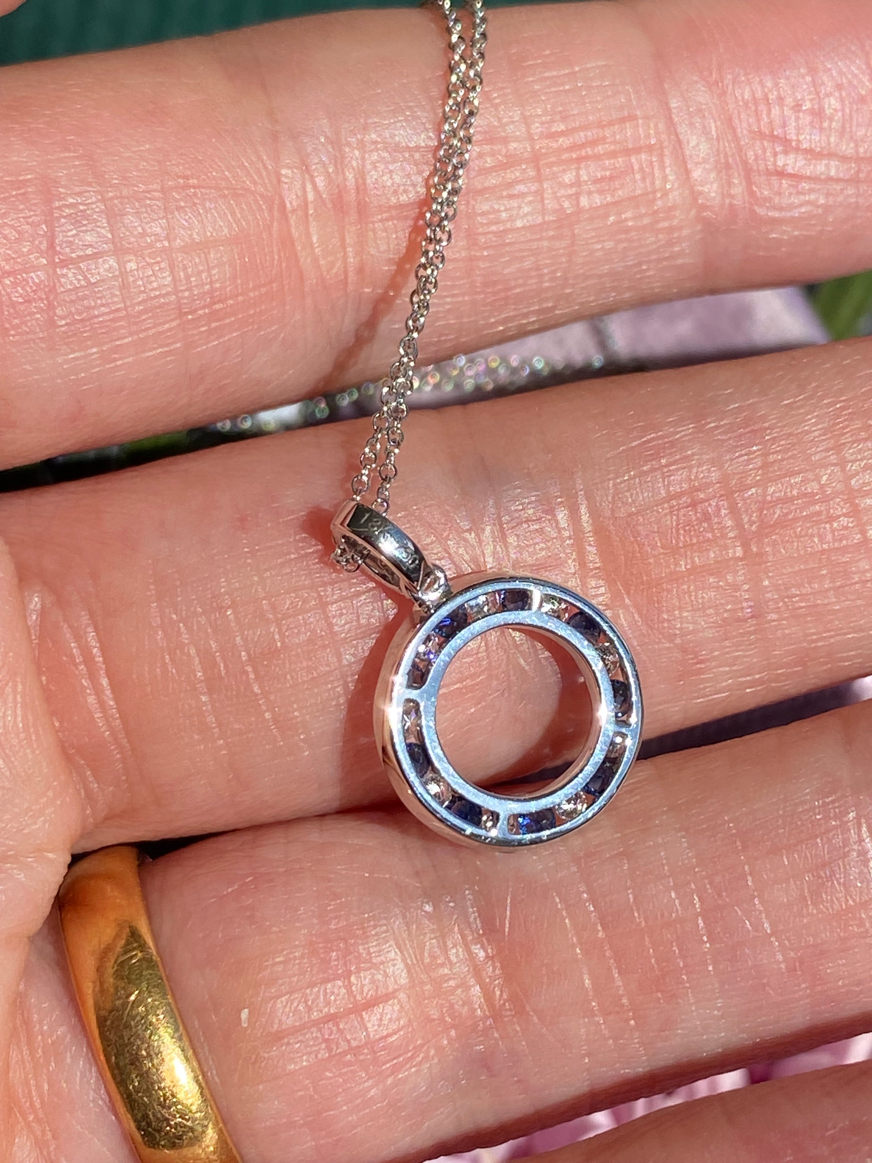 Beautiful Sapphire and Natural Diamond Pendant Necklace in 18ct White Gold