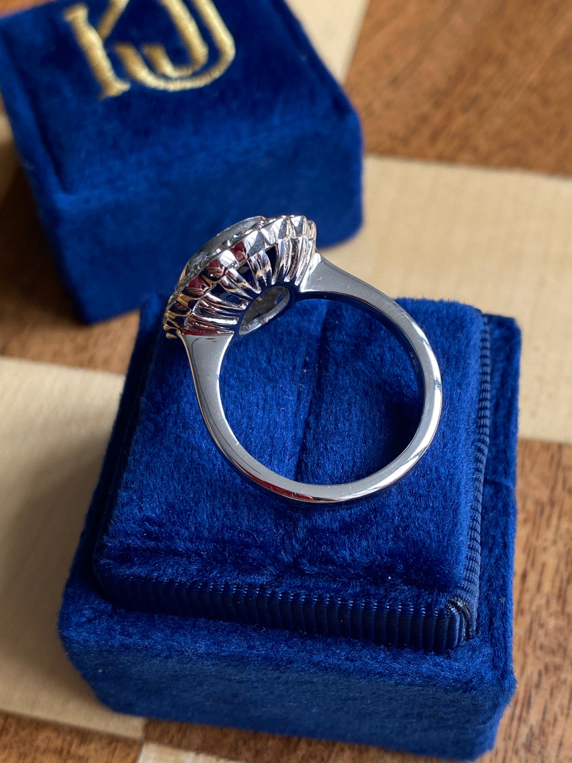 5.40 CTW Oval Cut Kyanite and Moissanite Halo Ring in Sterling Silver