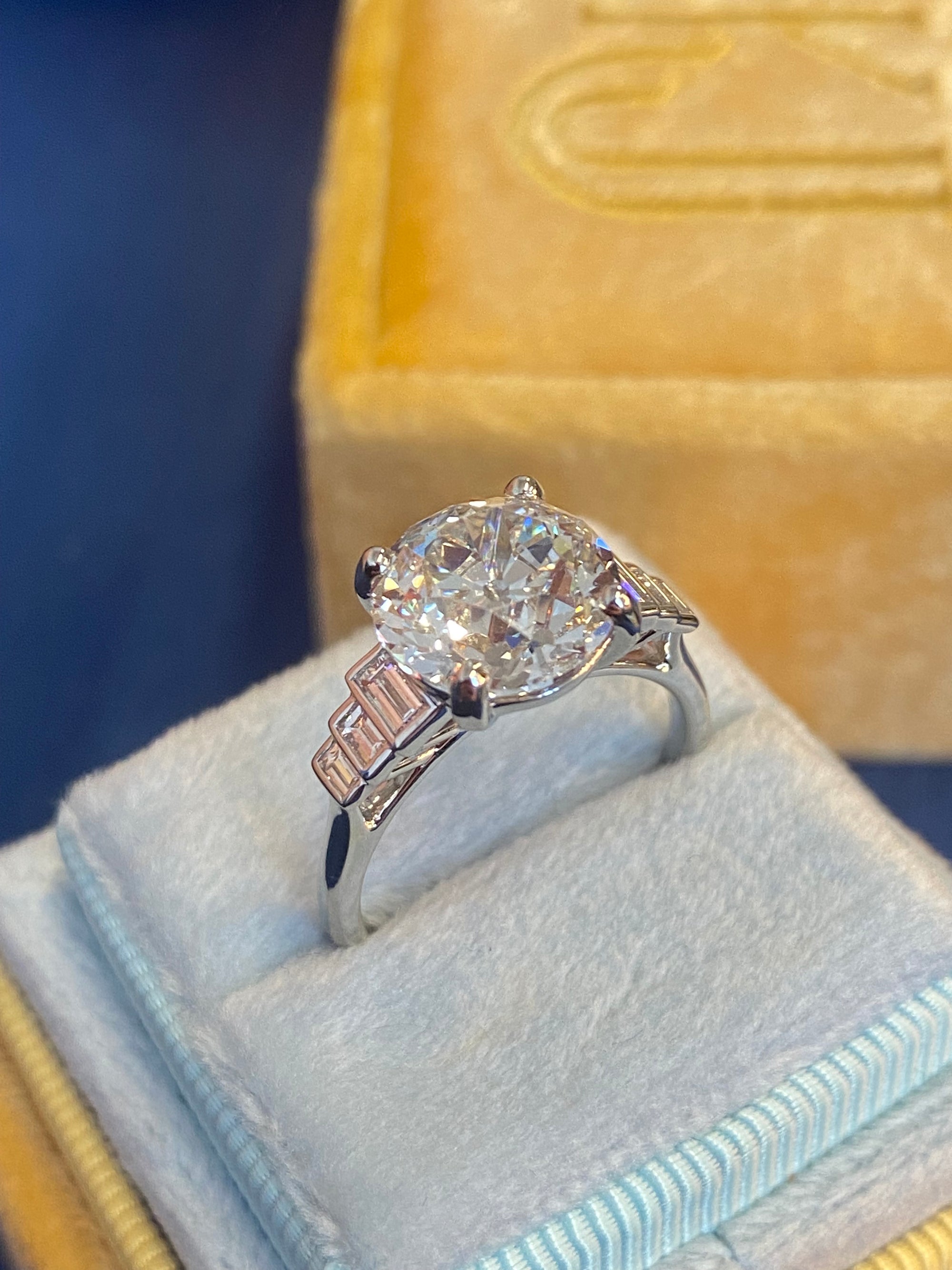 Heritage 4.00 CTW + Old Cut Lab Grown Diamond Art Deco Design Solitaire Engagement Ring, at Least F Colour / VS Clarity