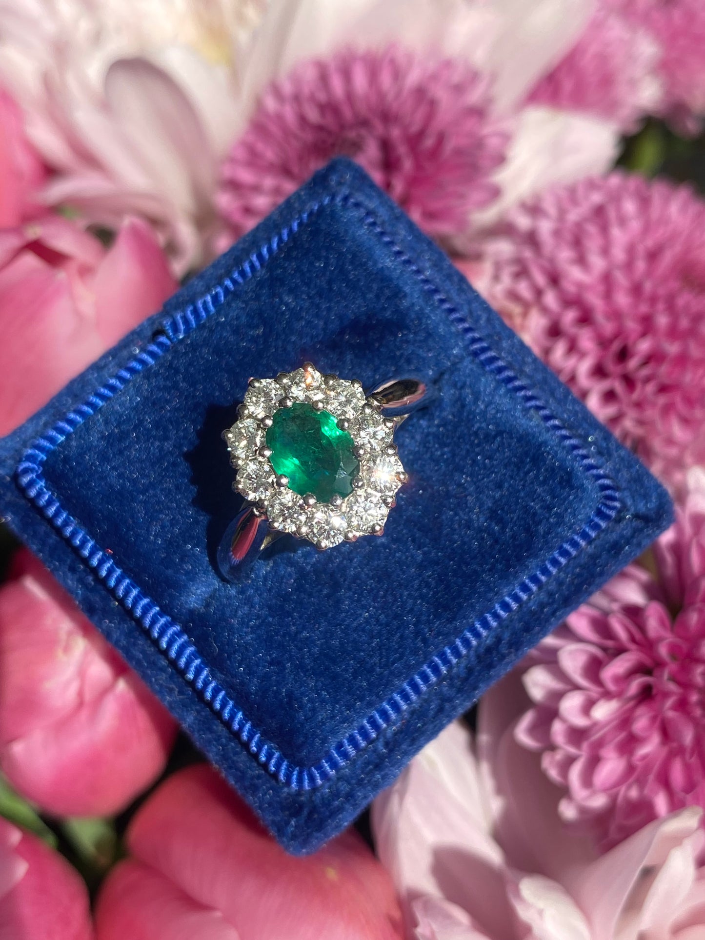 0.60 Carat Emerald and 0.66 ctw Natural Diamond Halo Engagement Ring in Platinum