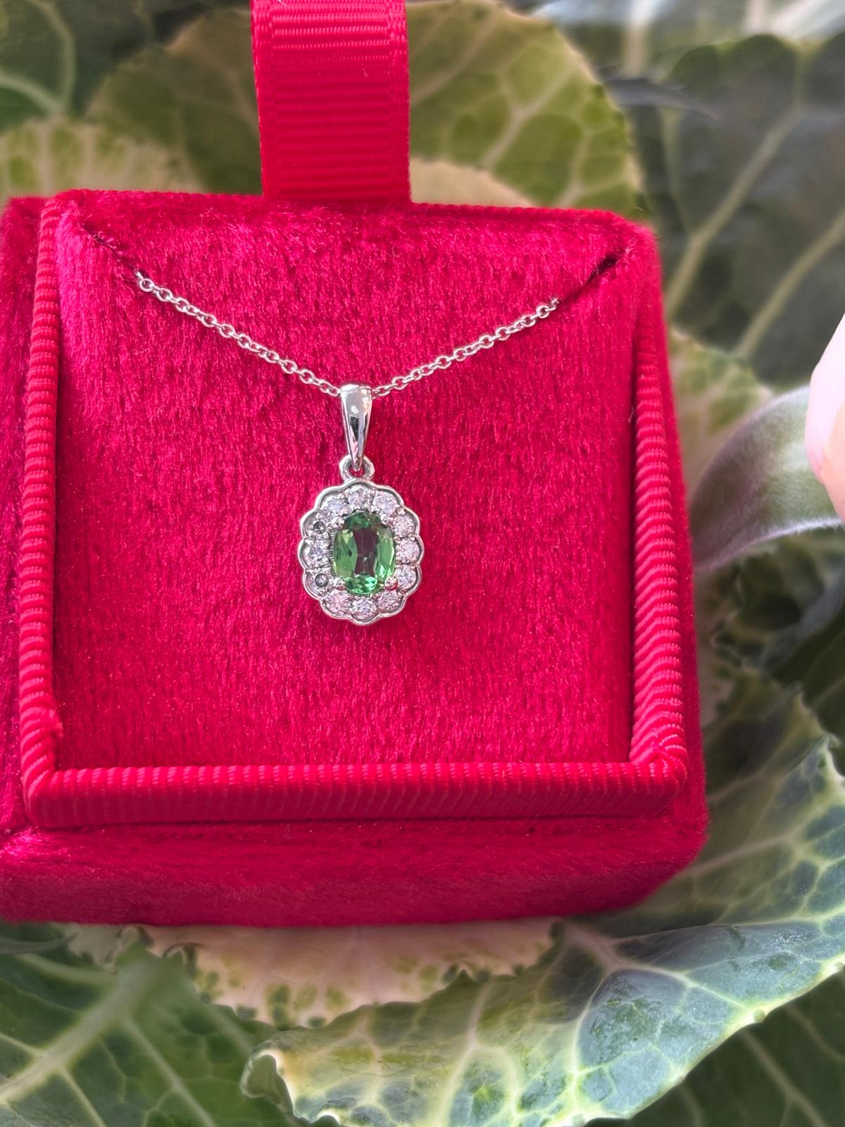 0.64 CTW Tsavorite Garnet and Natural Diamond Pendant Necklace in 18ct White Gold