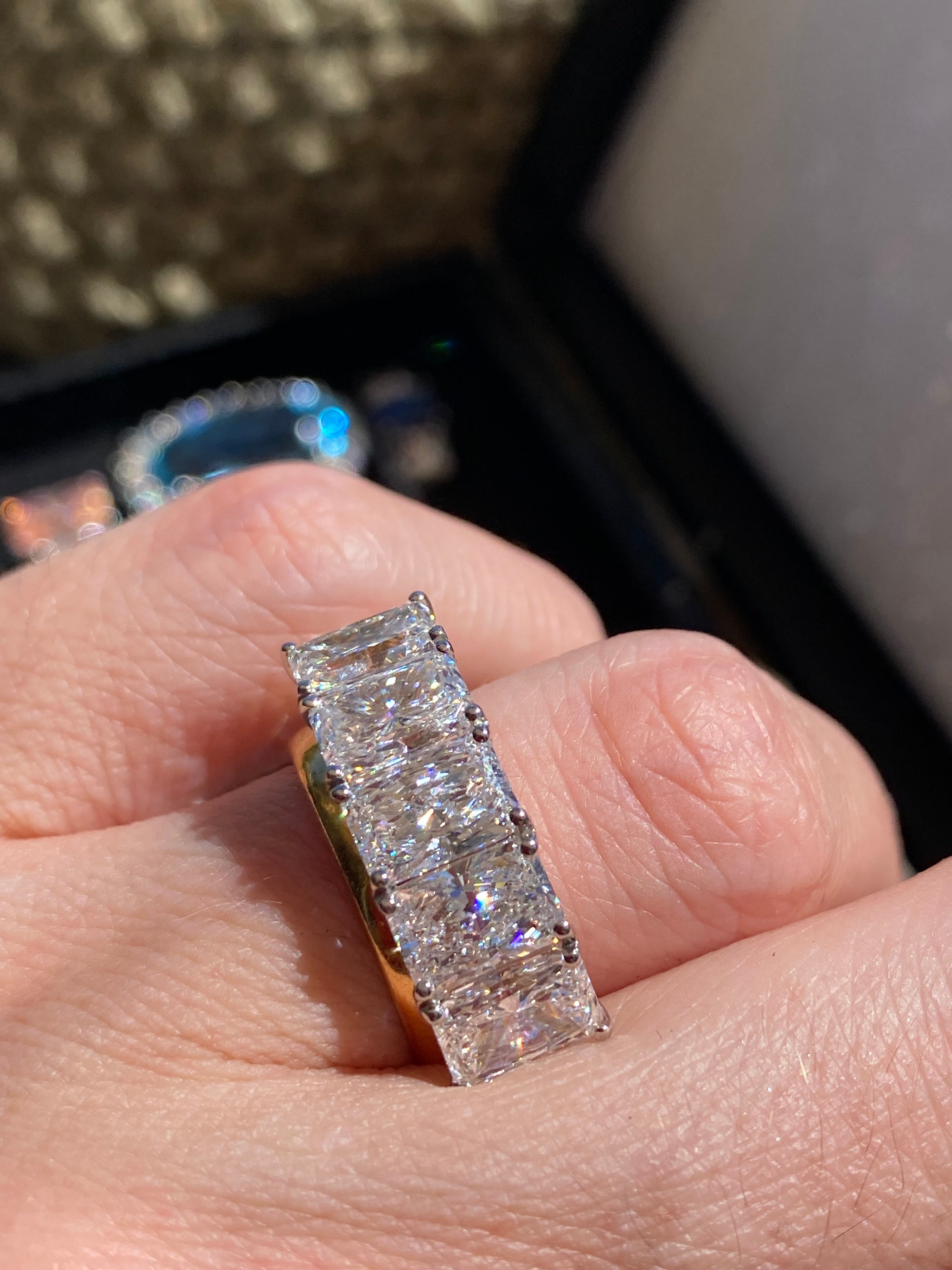 5.11 CTW Radiant Cut D Colour VS1 Lab Diamond Five Stone Ring in Platinum and 18ct Yellow Gold