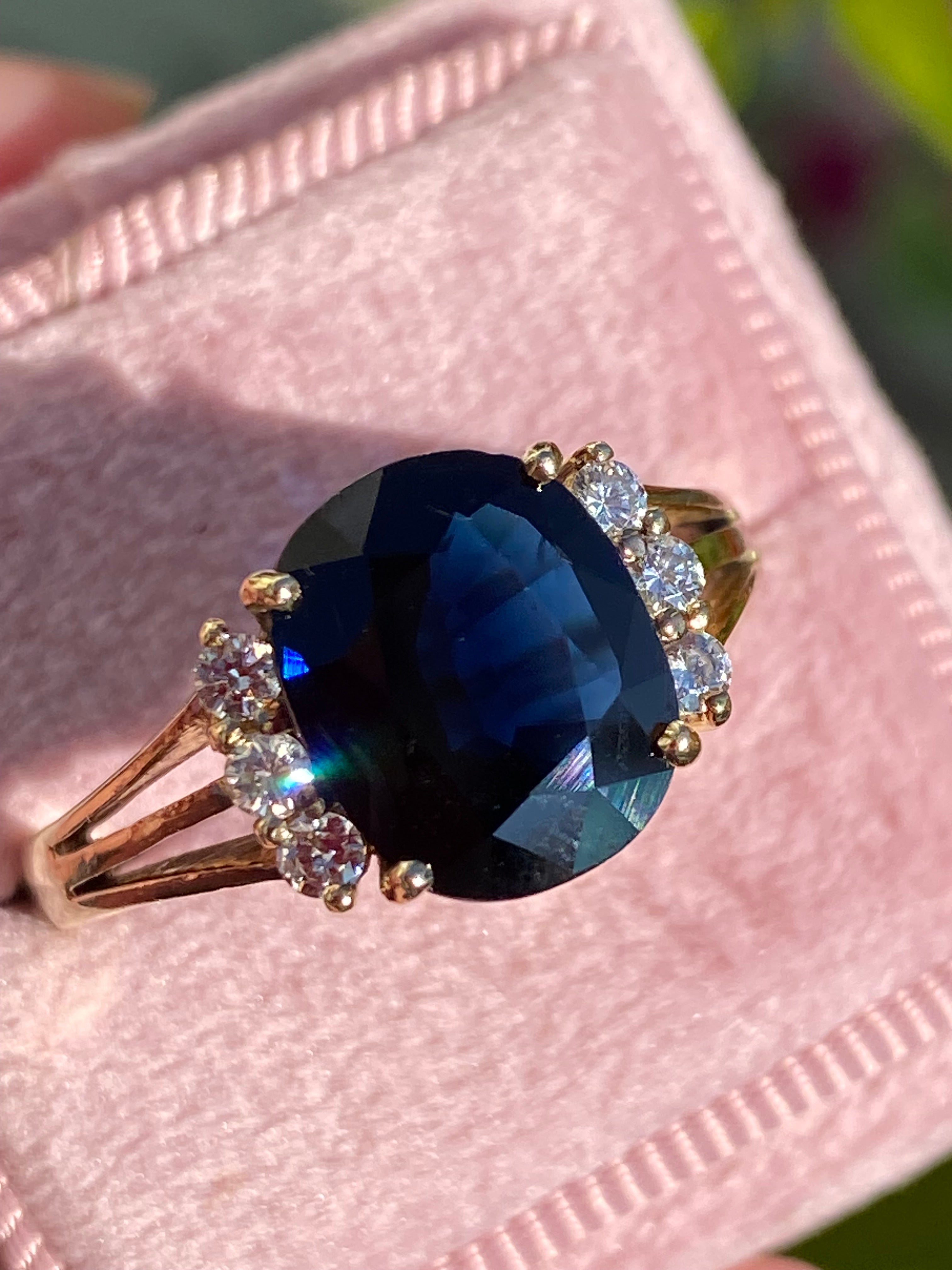 Vintage 3.80 Carat Sapphire and Diamond Ring in 14ct Yellow Gold