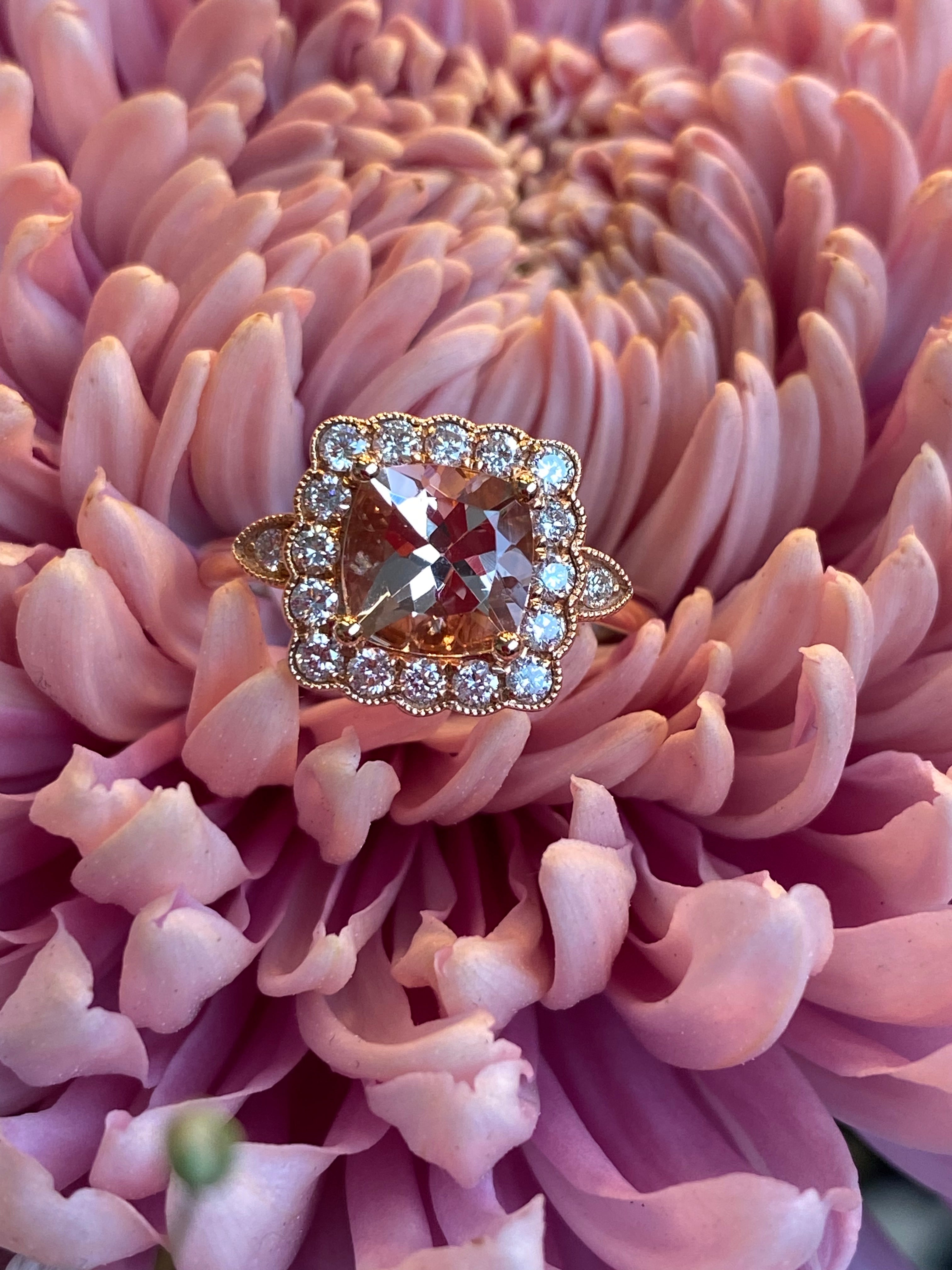 1.58 CTW Morganite and Natural Diamond Ring in 18ct Rose Gold