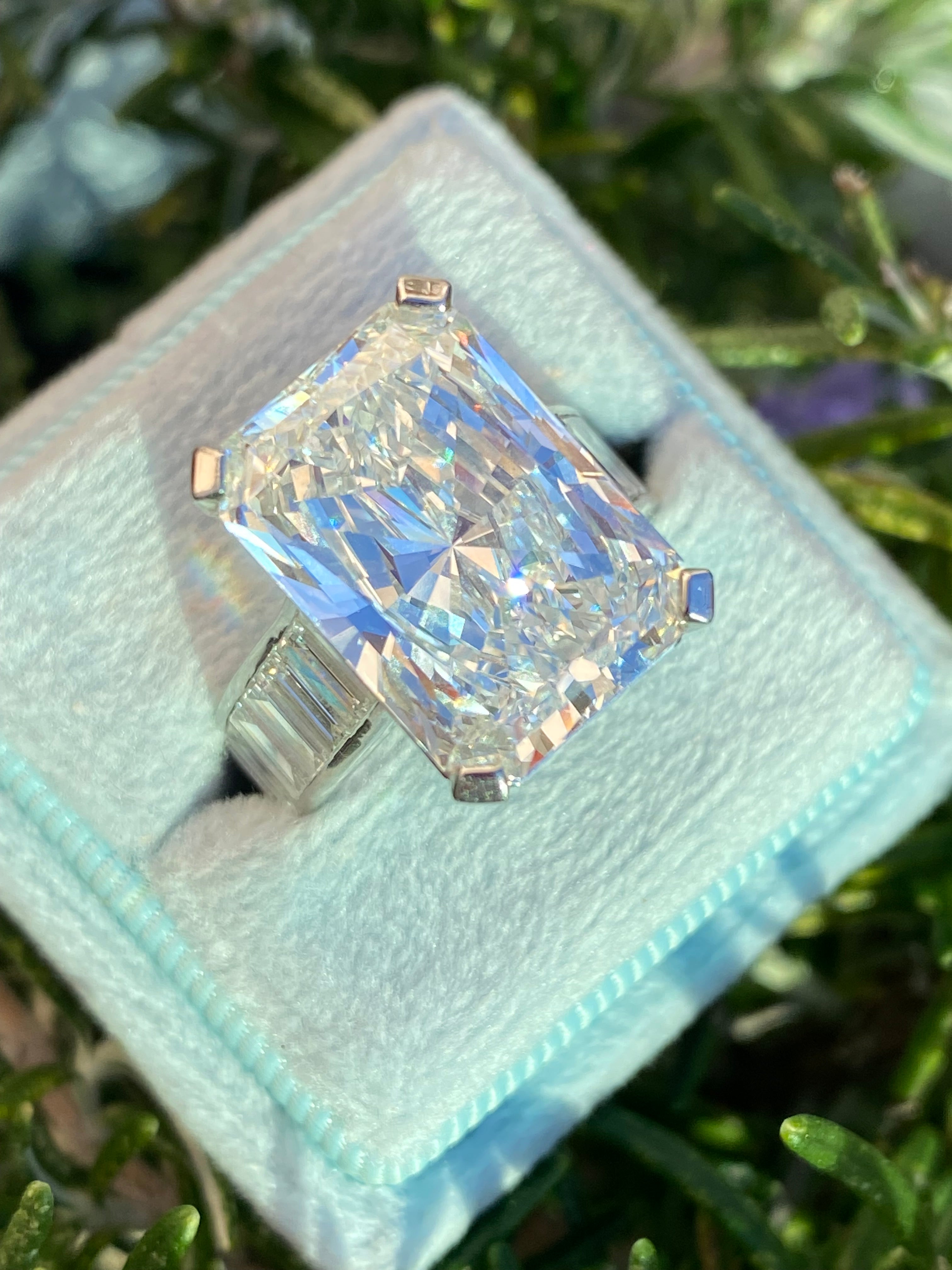 10.02 Carat Modified Brilliant Cut + 2.10 CTW Baguette Cut Lab Diamond Engagement Ring in Platinum