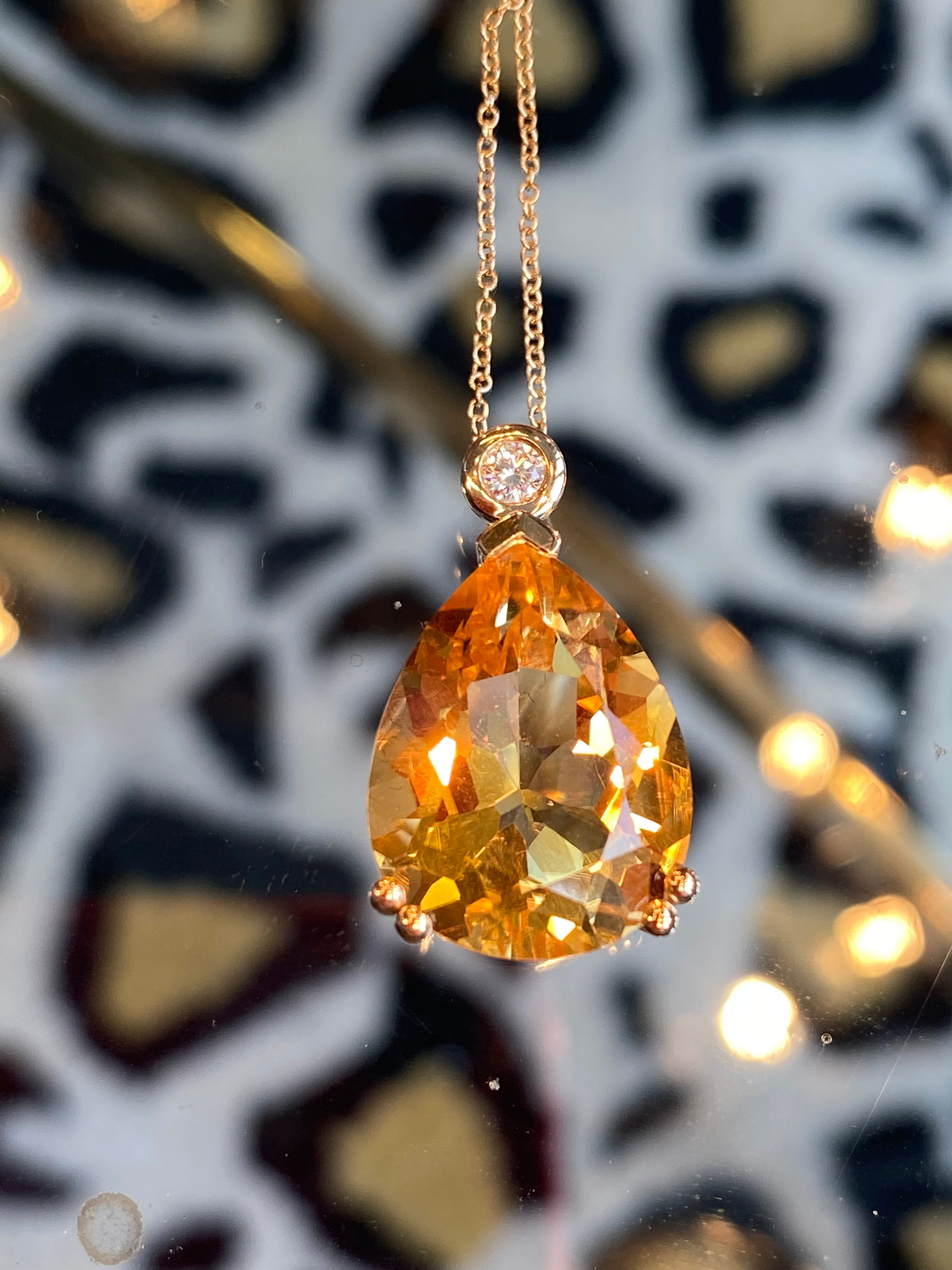 9.50 Carat Citrine and Natural Diamond Pendant Necklace in 9ct Yellow Gold